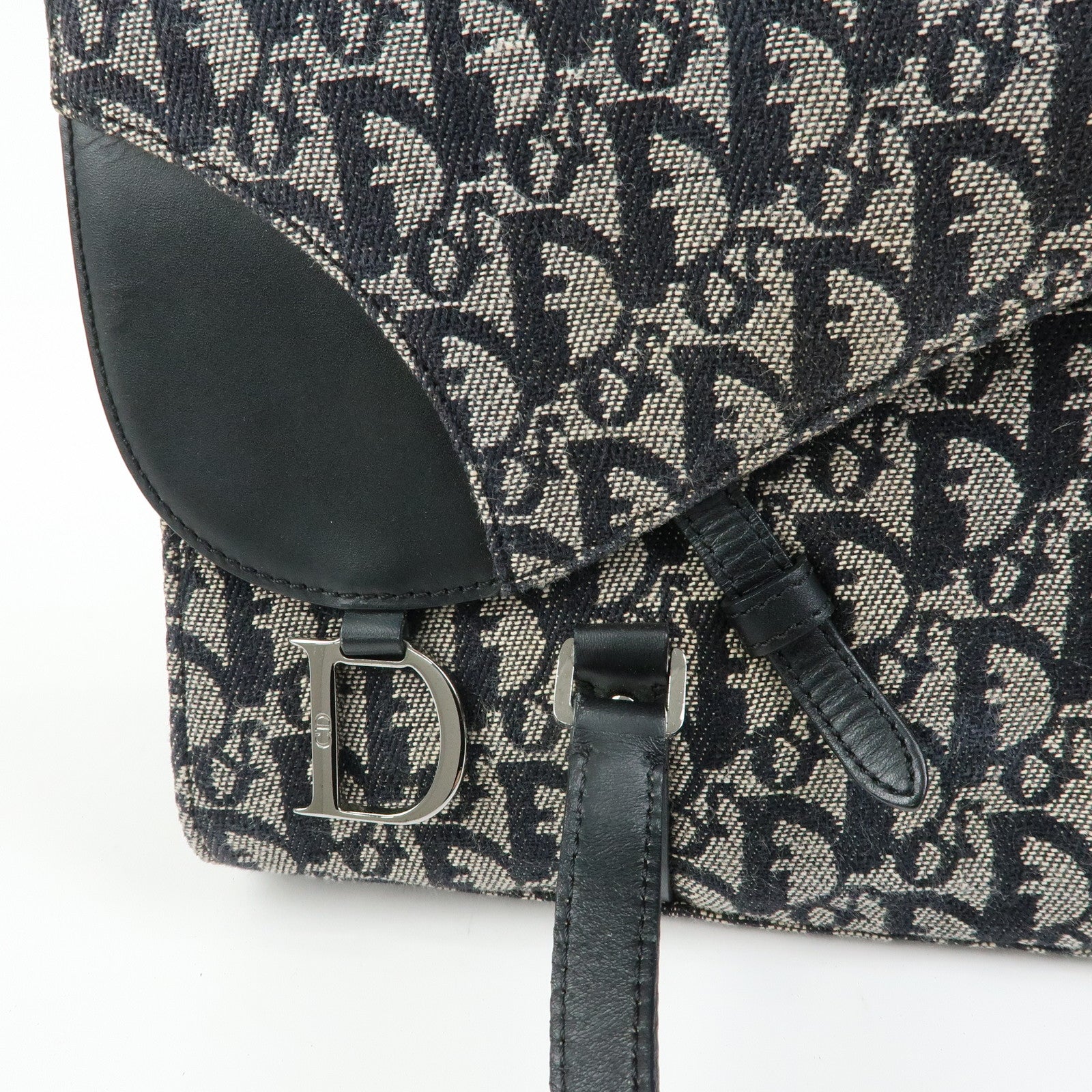 Christian Dior Trotter Saddle Jacquard Leather Shoulder Bag Black