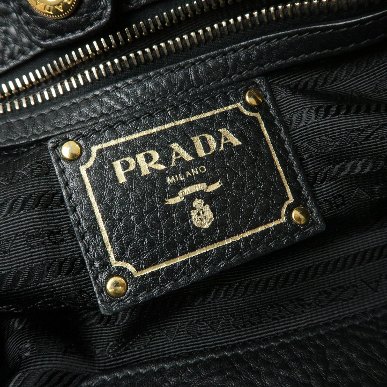 PRADA Logo Vittello Daino Leather 2Way Bag Tote Bag Black BR4393