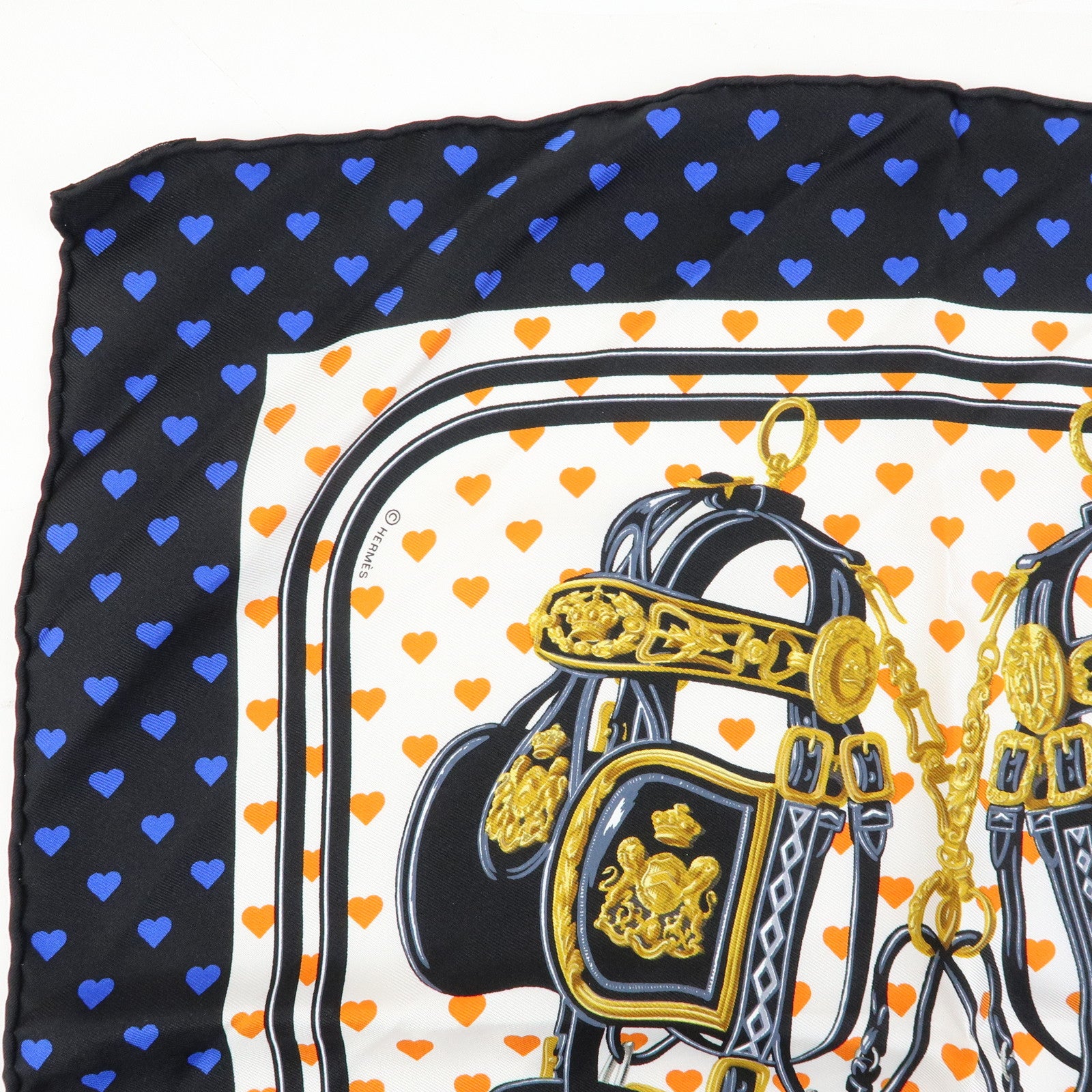 HERMES Carre 42 Silk 100% Scarf BRIDES DE GALA Black Orange