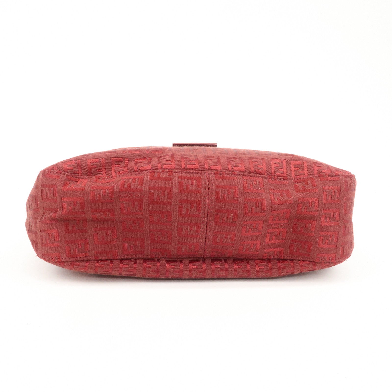 FENDI Zucchino Leather Canvas Shoulder Bag Hand Bag Red Used