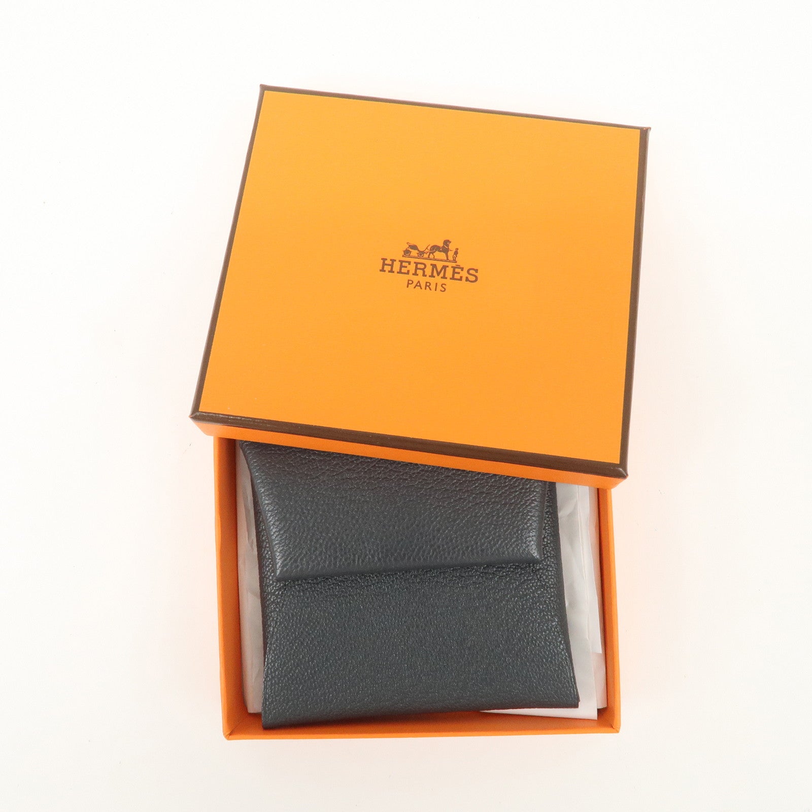 HERMES Bastia Chevre Leather Coin Case Wallet W Stamped Gray