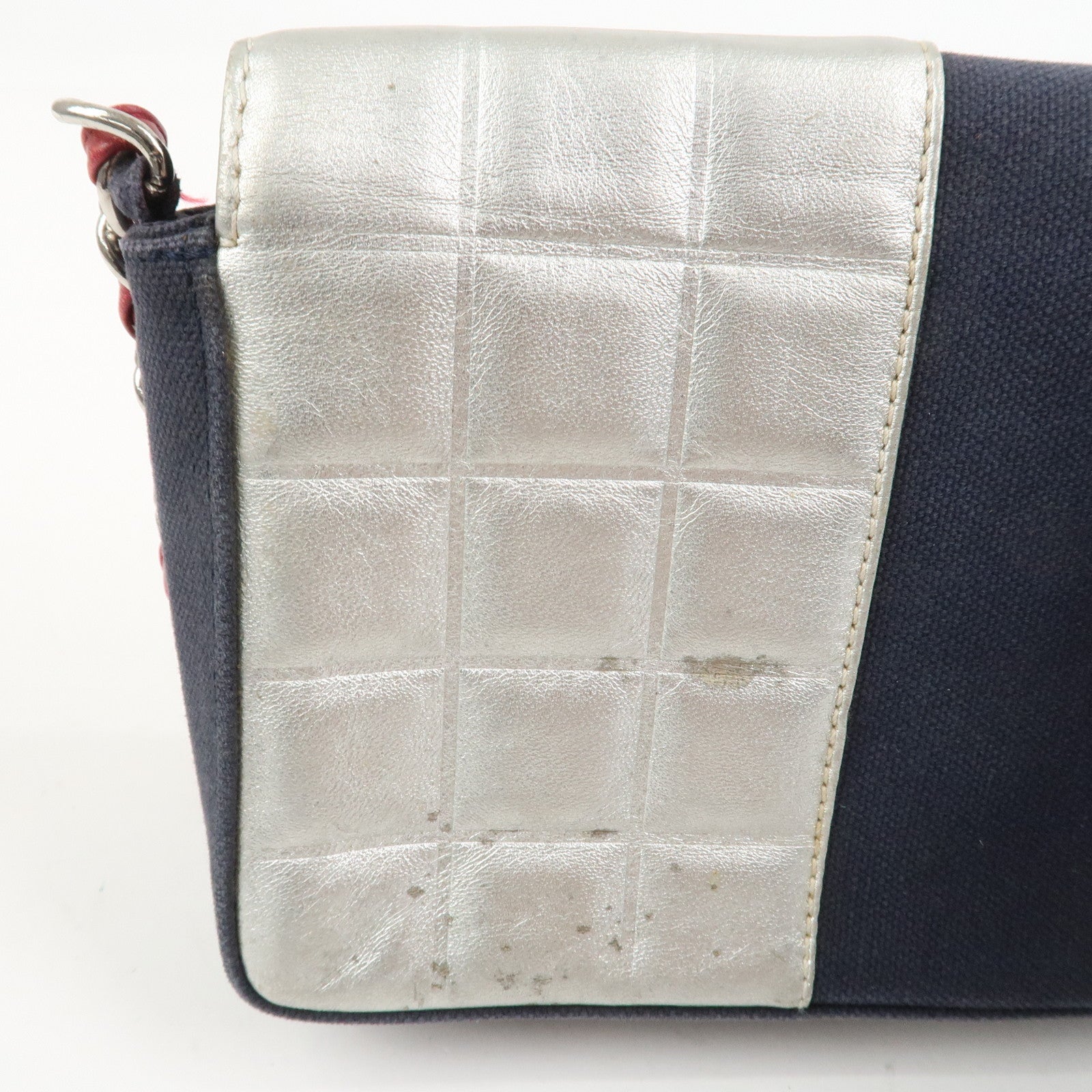 CHANEL No.5 Canvas Leather Chain Shoulder Bag Hand Bag Navy Silver