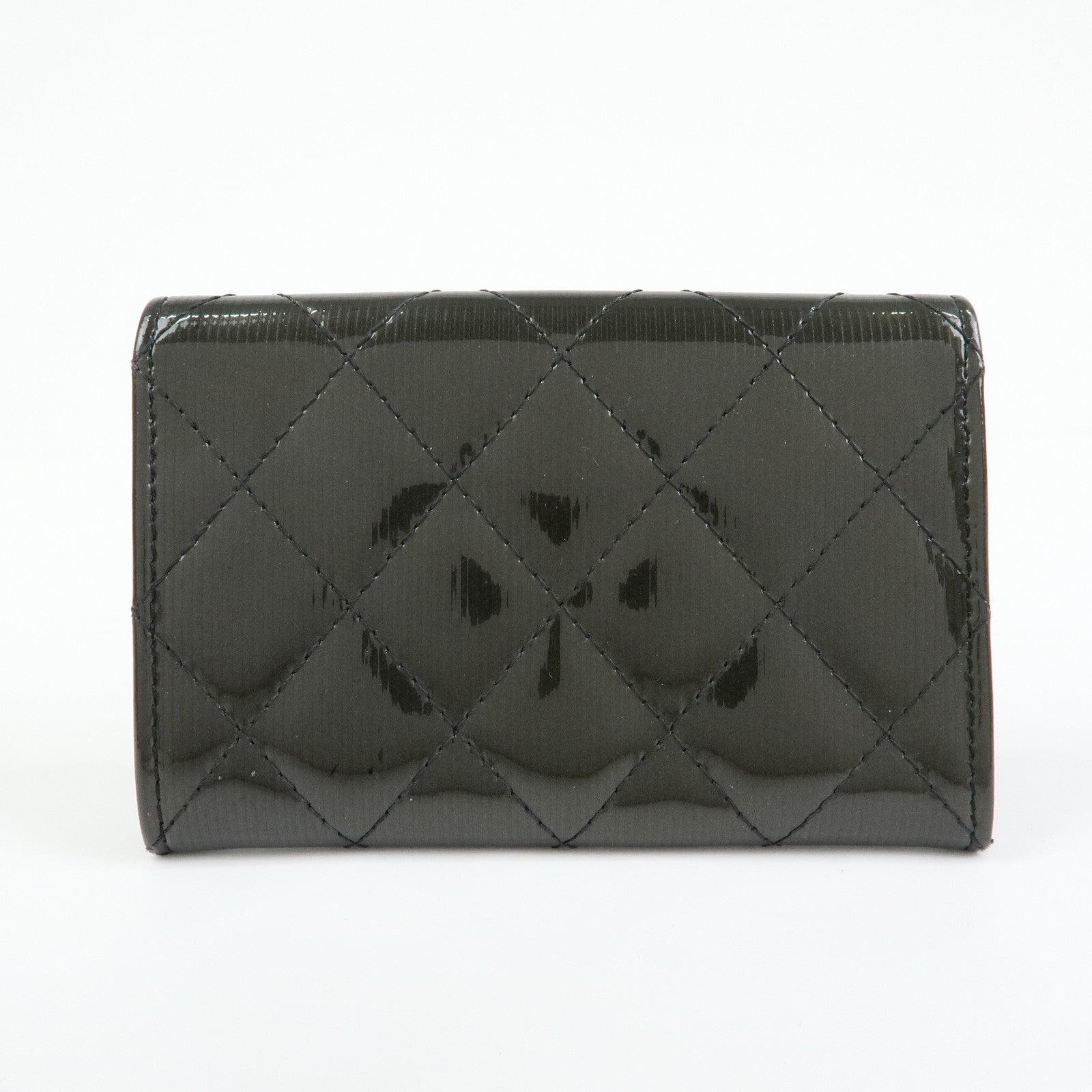 CHANEL COCO Mark Matelasse Patent Leather Card Case Black
