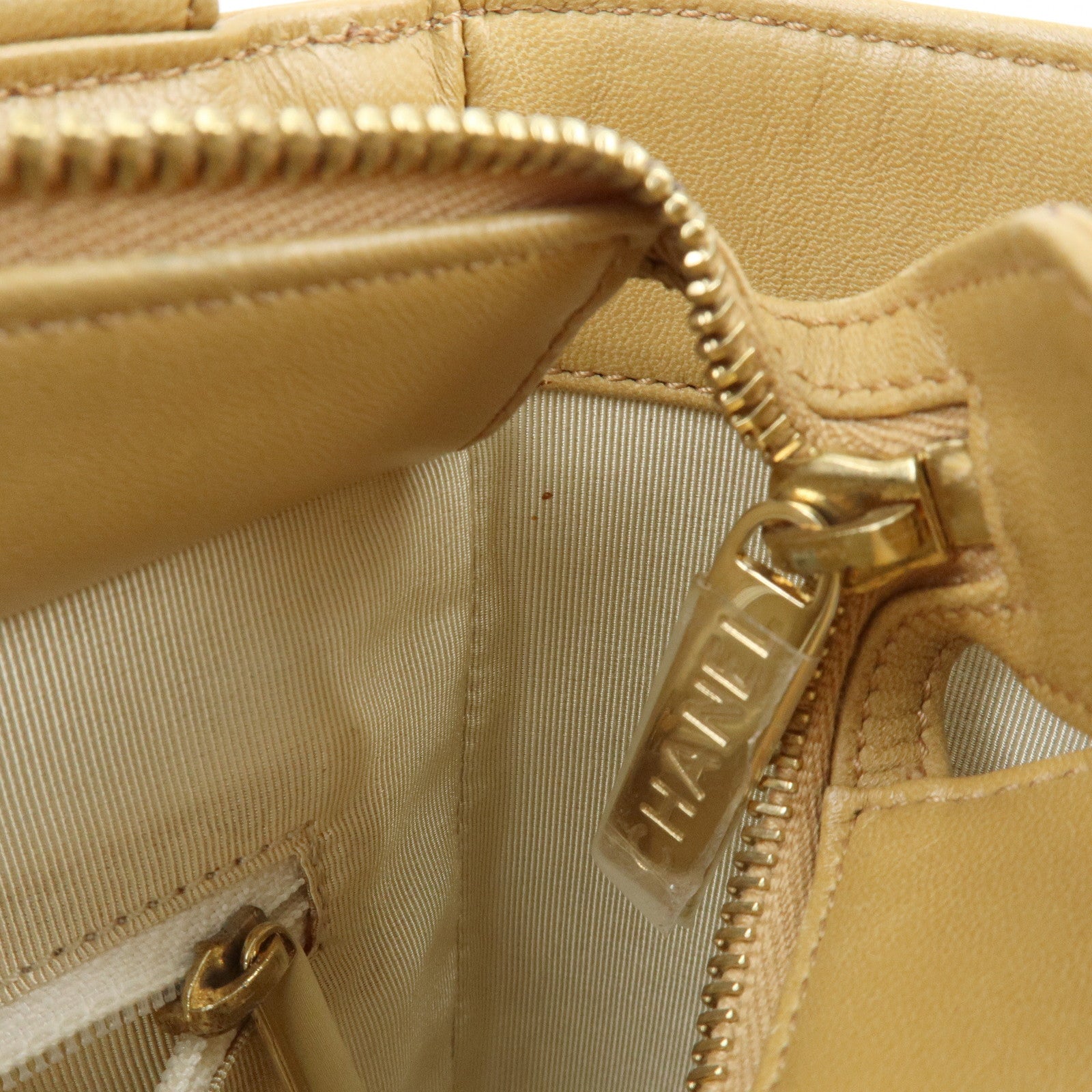 CHANEL Chocolate Bar Lamb Skin Tote Bag Hand Bag Beige A17809