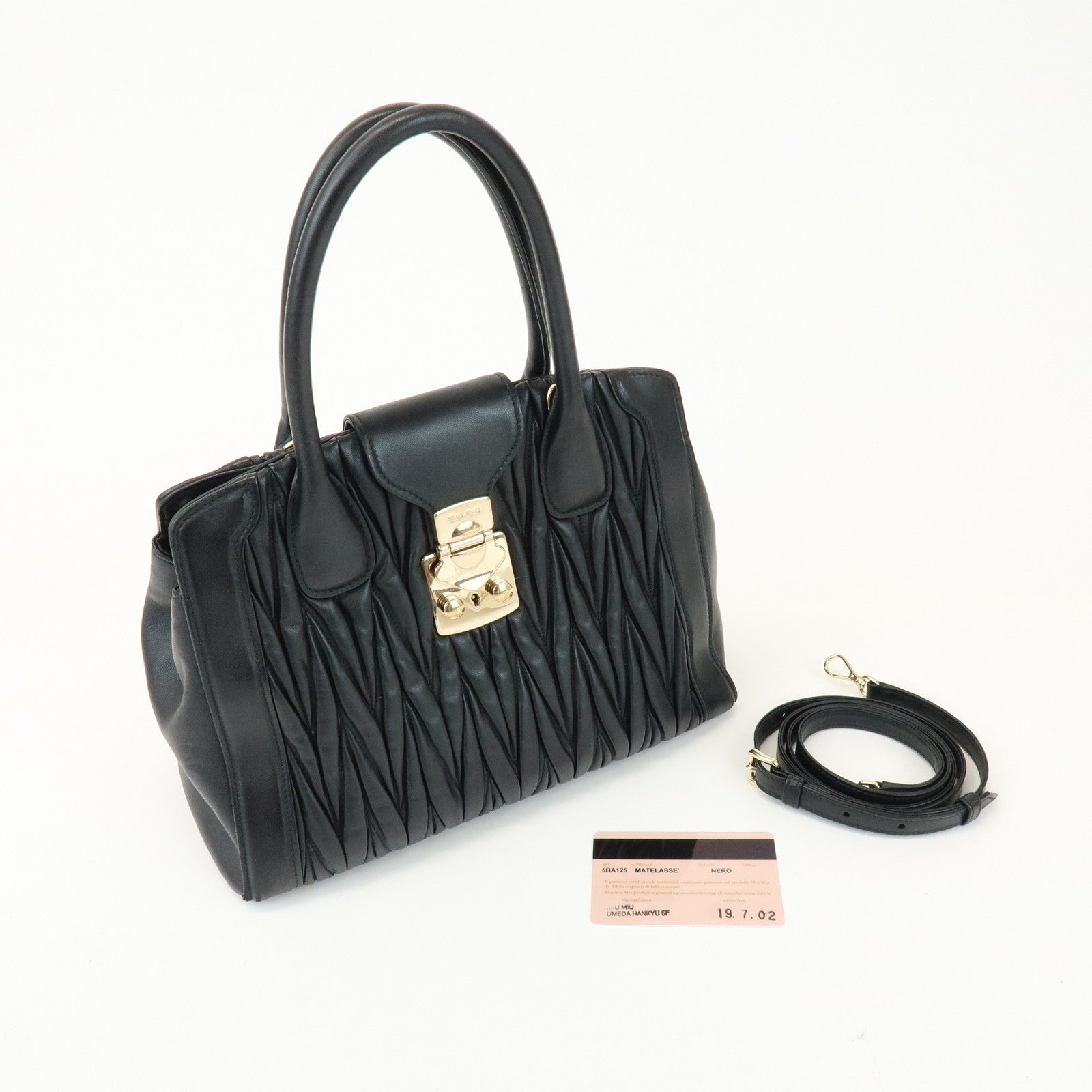MIU MIU Matelasse Leather 2Way Bag Hand Shoulder Bag Black 5BA125