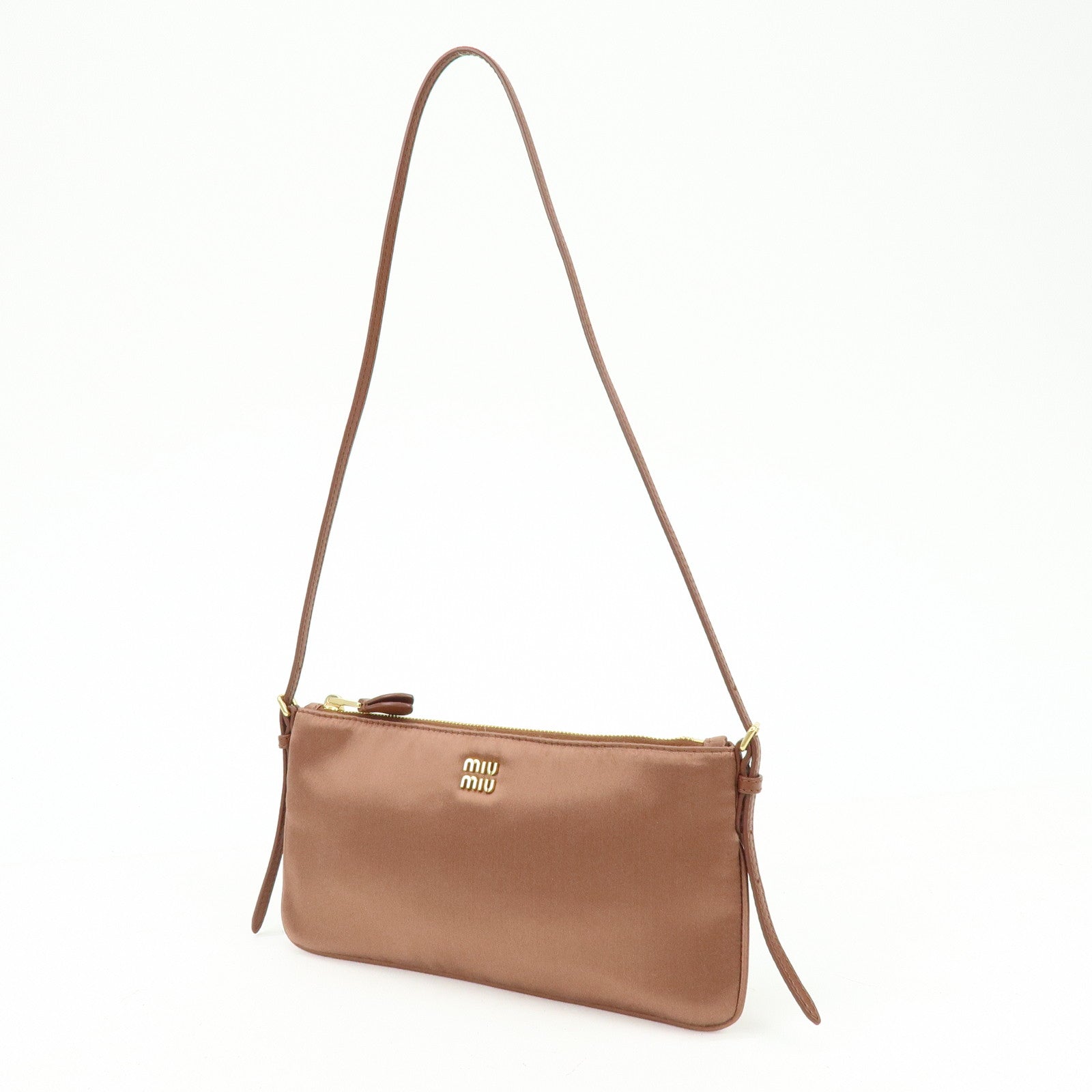 MIU MIU Logo Satin Mini Hand Bag Shoulder Bag Brown 5NI007