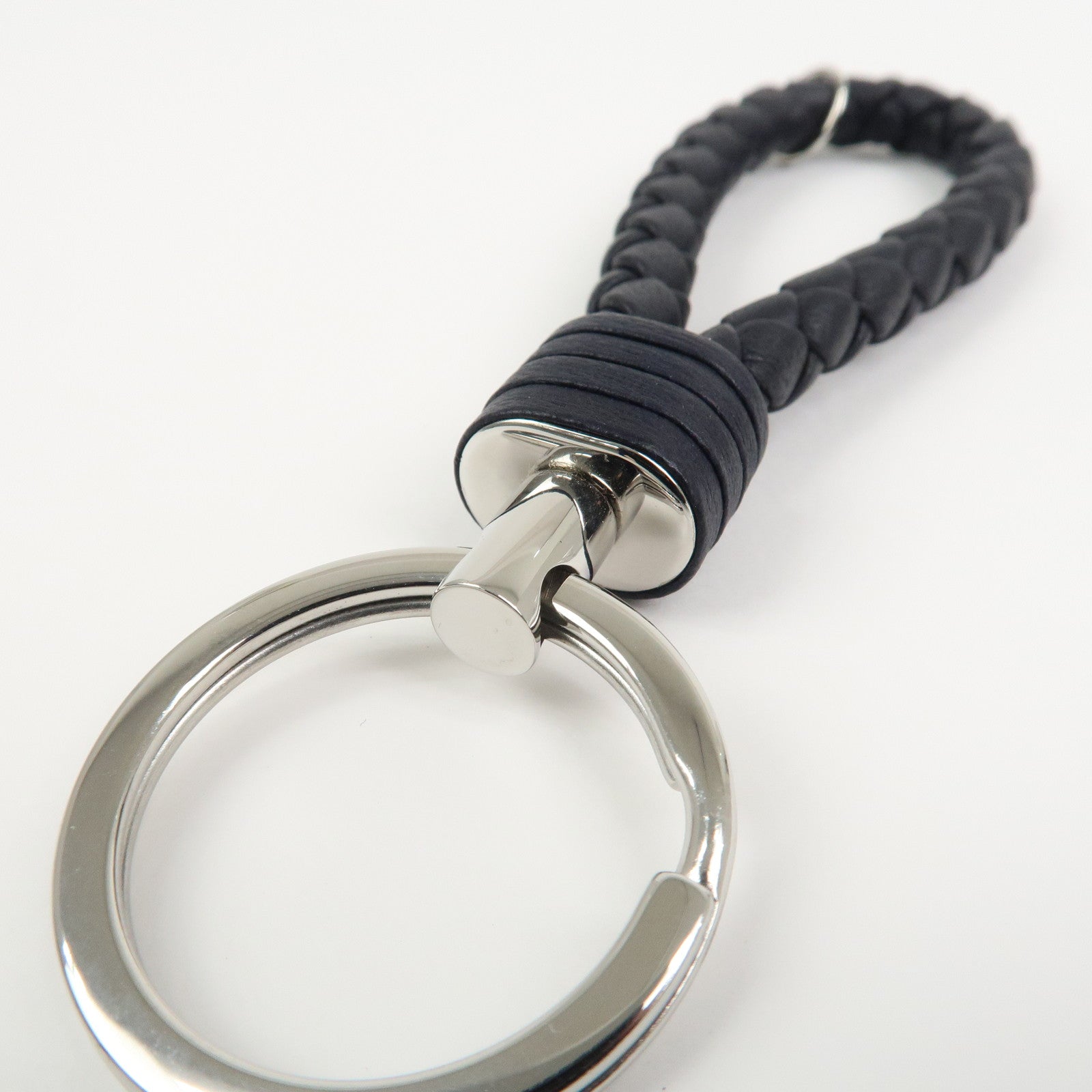 BOTTEGA VENETA Intrecciato Leather Metal Key Holder Bag Charm Black