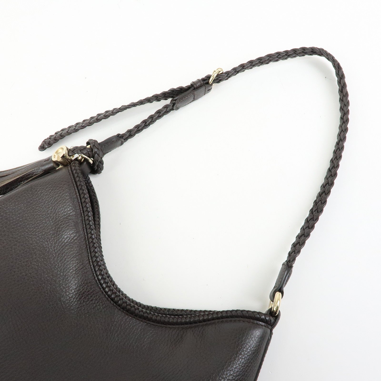GUCCI Leather Tassel Shoulder Bag Hand Bag Dark Brown 336659