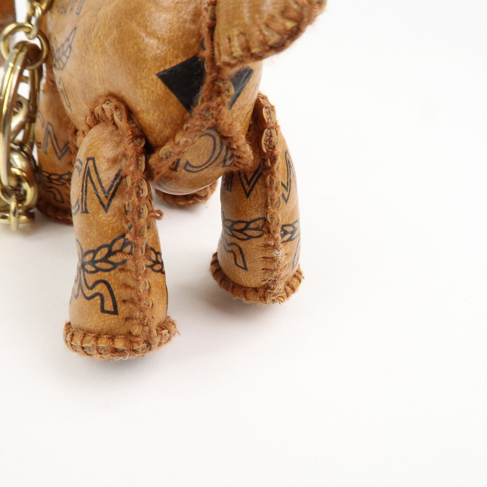 MCM Logo Leather Dog Charm Bag Charm Key Charm Brown