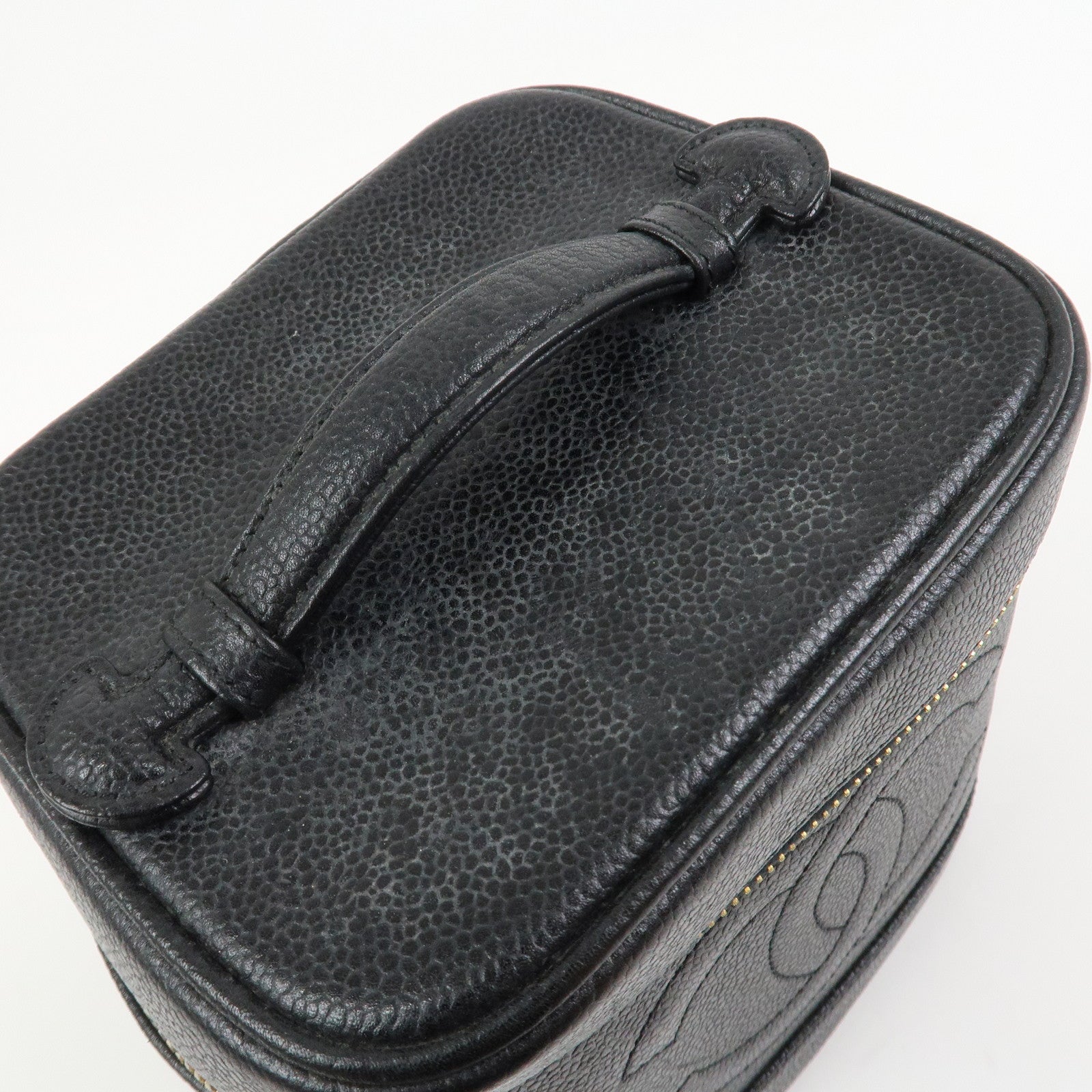 CHANEL COCO Mark Caviarskin Vanity Bag Hand Bag Pouch Black A01998