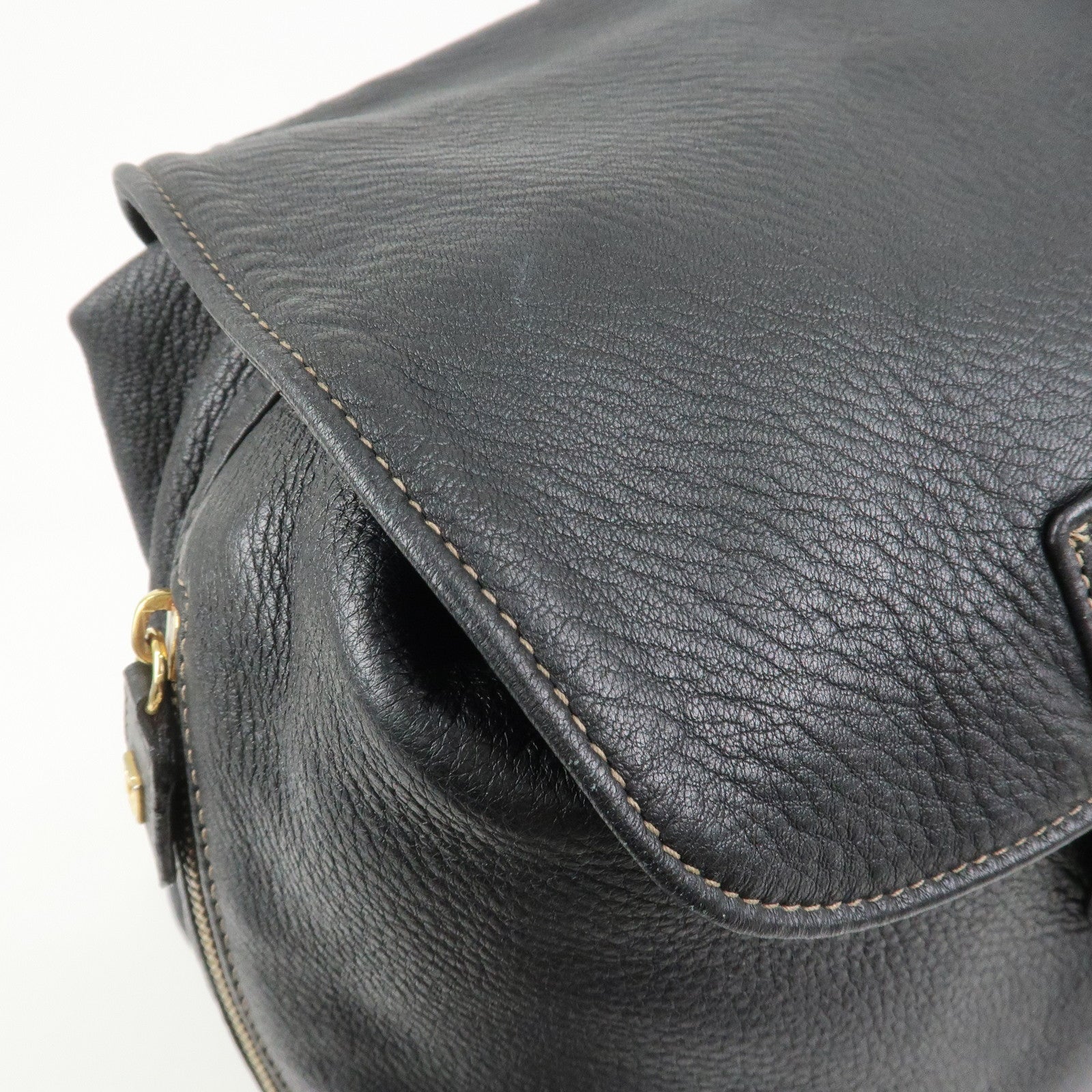 FENDI Logo Leather Backpack Rucksack Black 26063