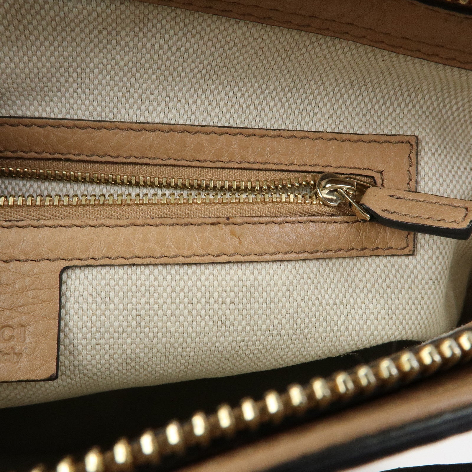 GUCCI SOHO Interlocking G Leather 2Way Hand Bag Beige 369176