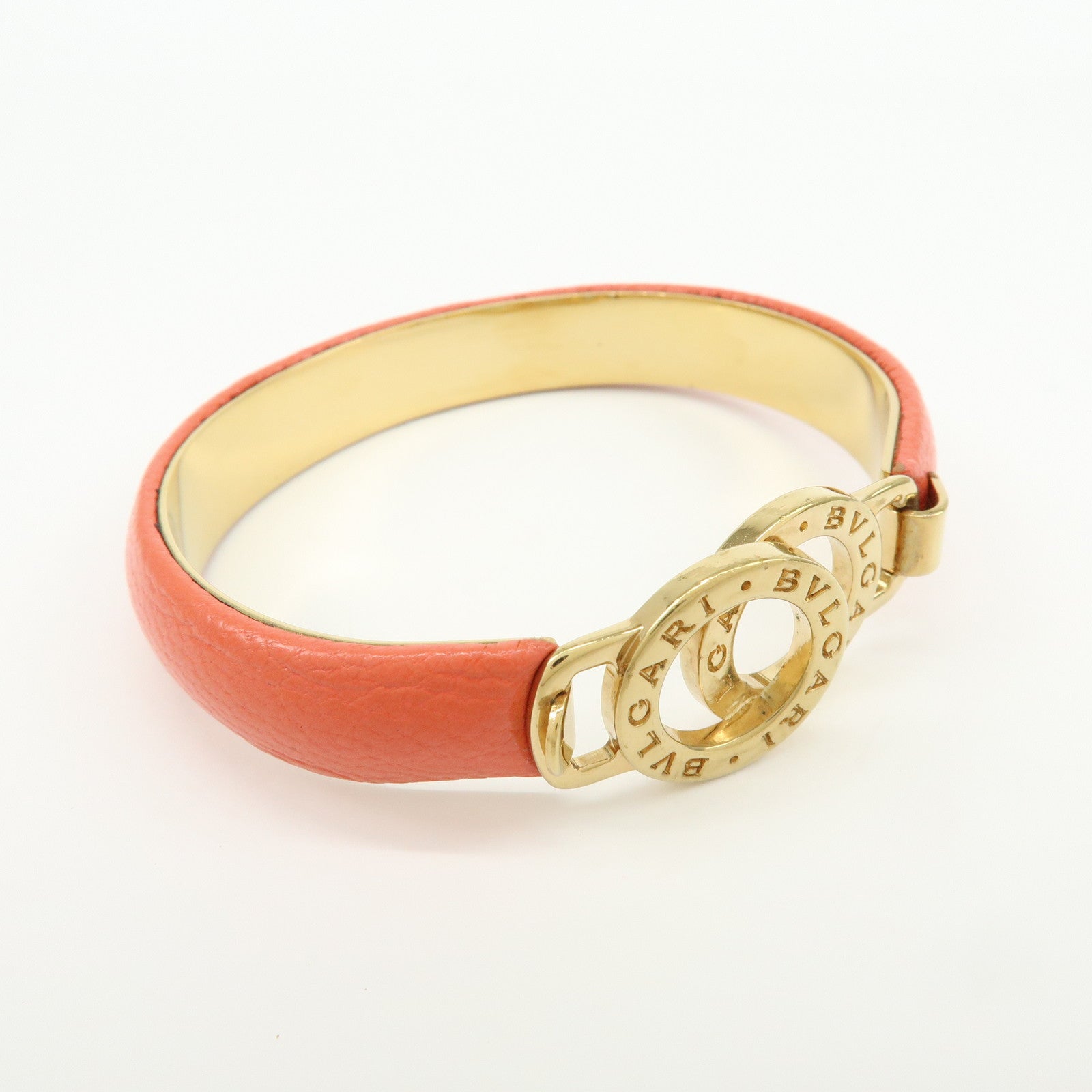 BVLGARI BVLGARI Logo Metal Leather Bracelet Gold Coral