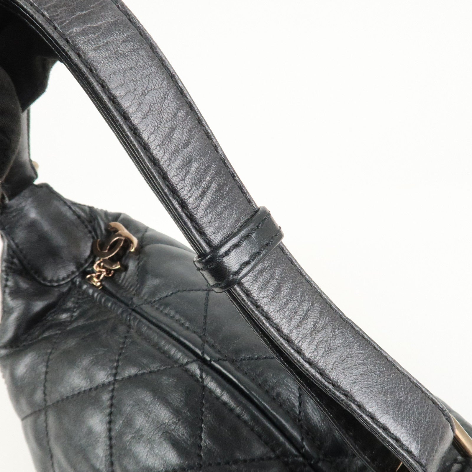CHANEL Matelasse COCO Mark Lamb Skin Shoulder Bag Hand Bag Black