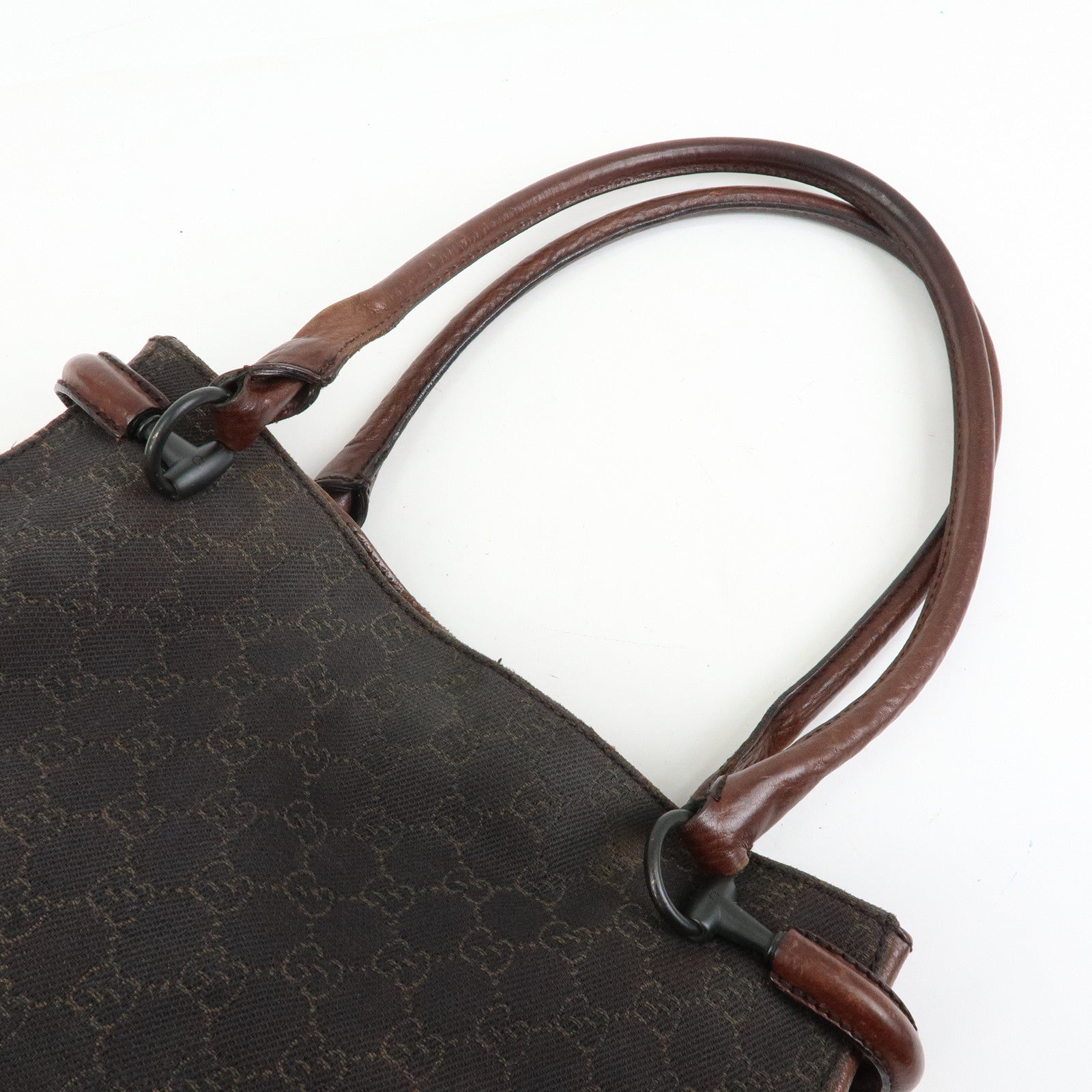 GUCCI GG Denim Leather Tote Bag Shoulder Bag Dark Brown 101971