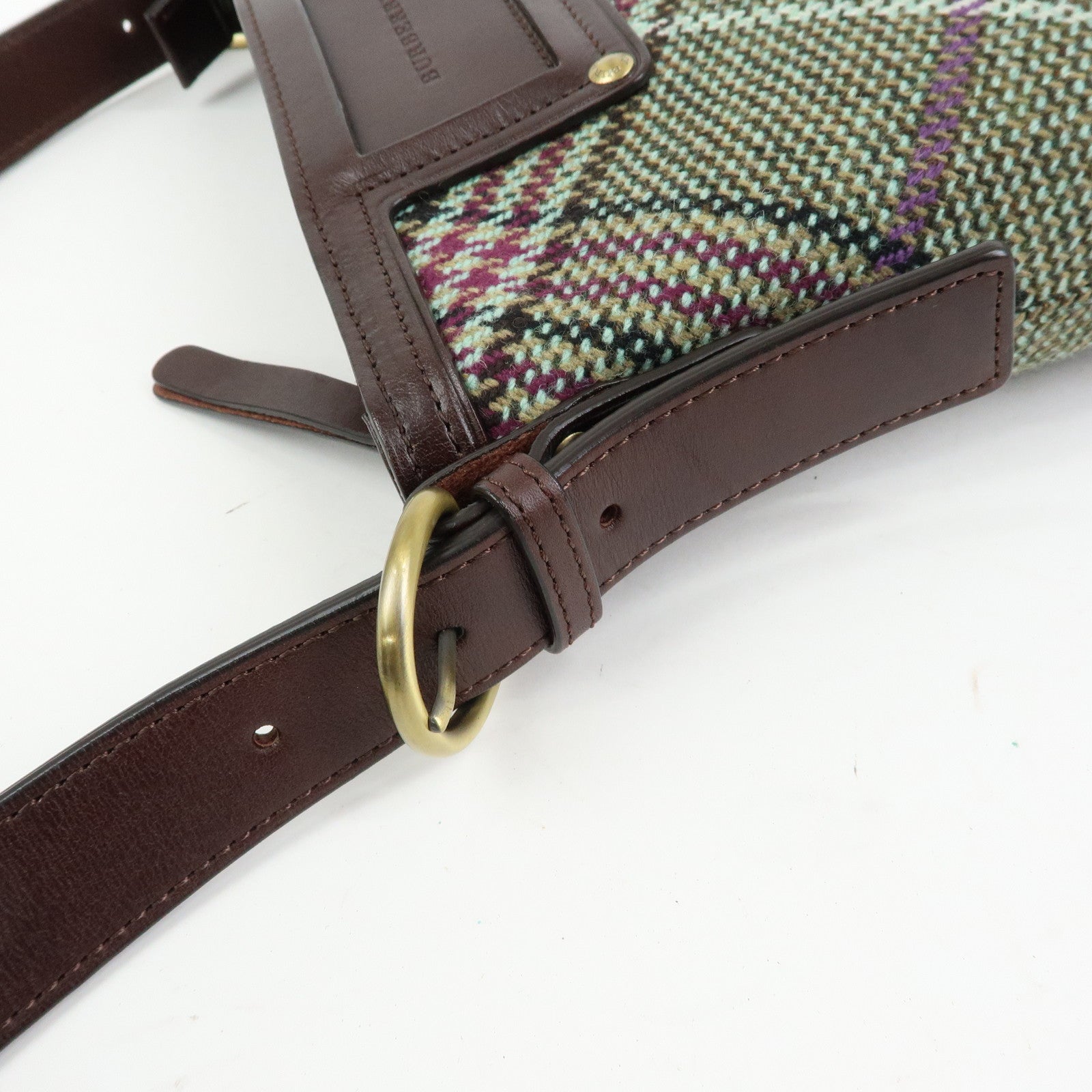 BURBERRY Wool Leather Shoulder Bag Crossbody Bag Brown Green