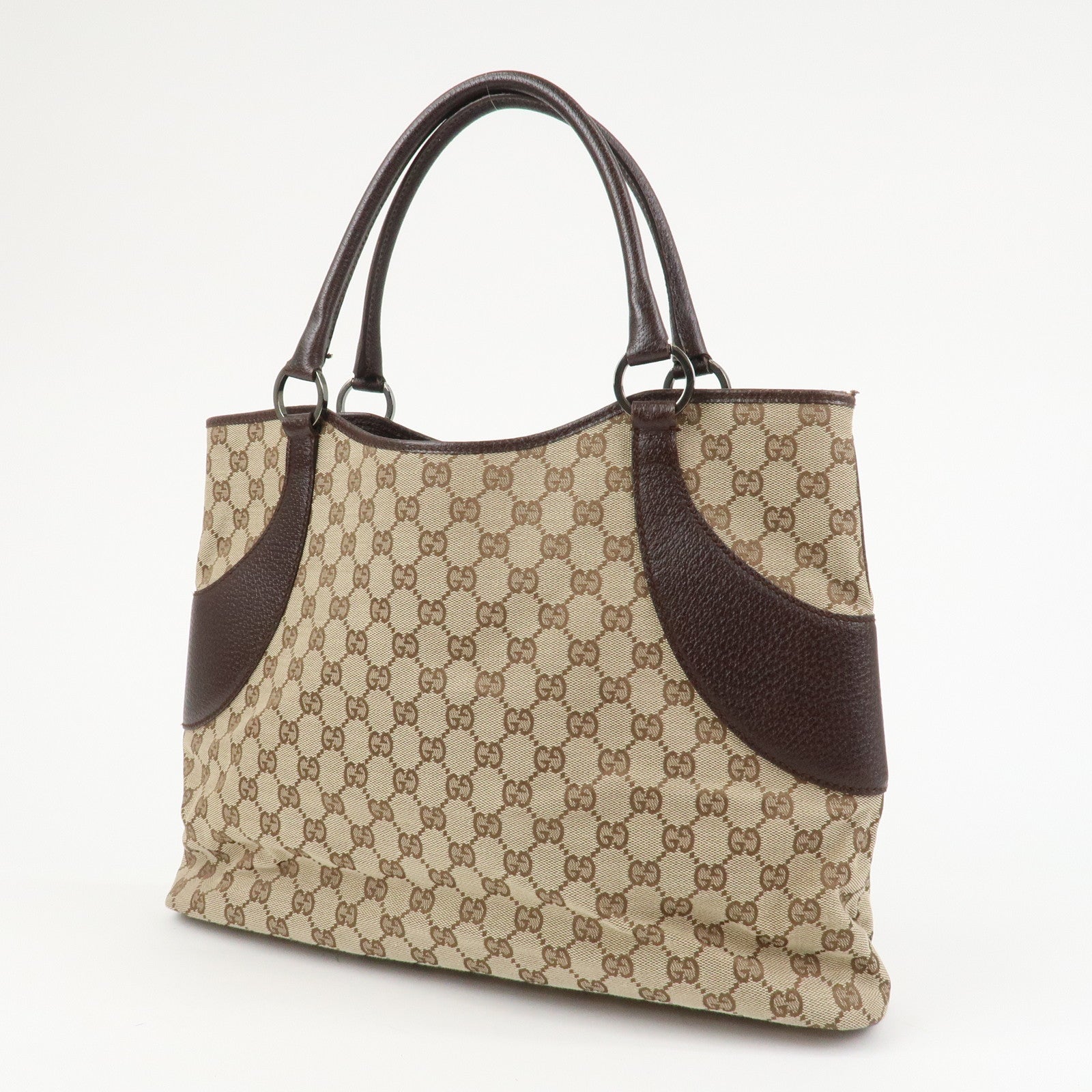 GUCCI GG Monogram Canvas Leather Tote Bag Shoulder Bag Brown 113016