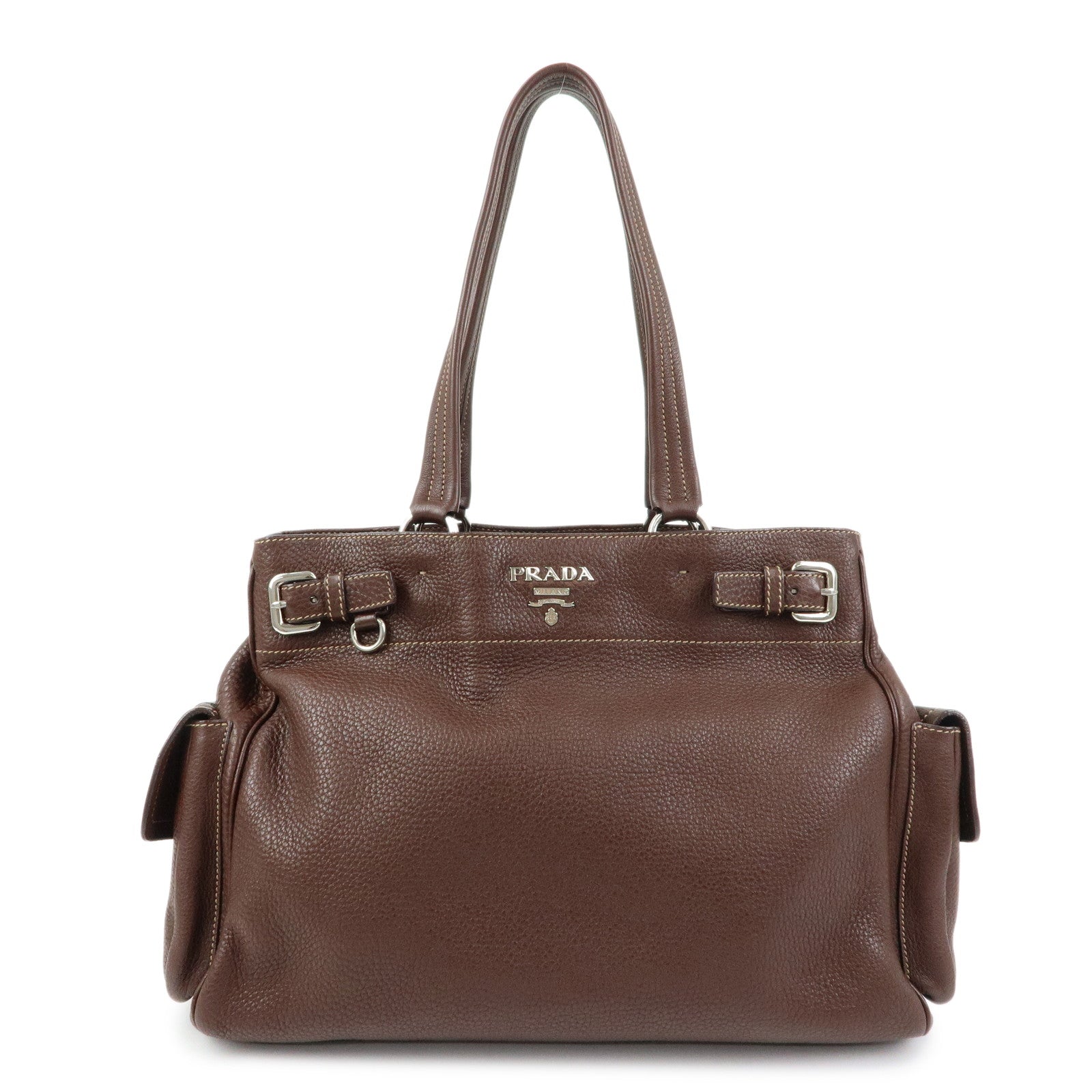 PRADA Vitello Daino Leather Shoulder Bag Tote Bag Brown BR3250