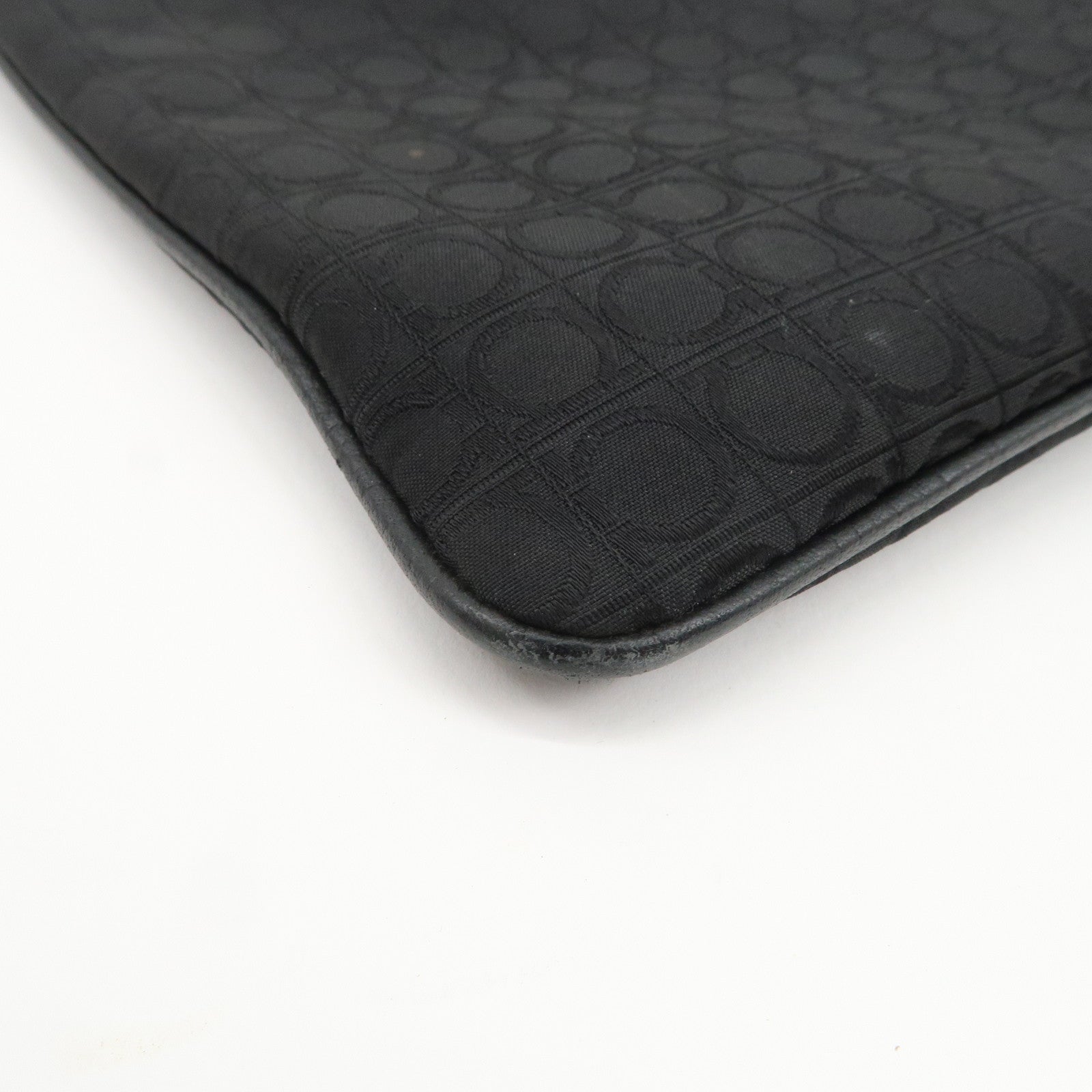 Ferragamo Gancini Canvas Shoulder Bag Black Silver HDW