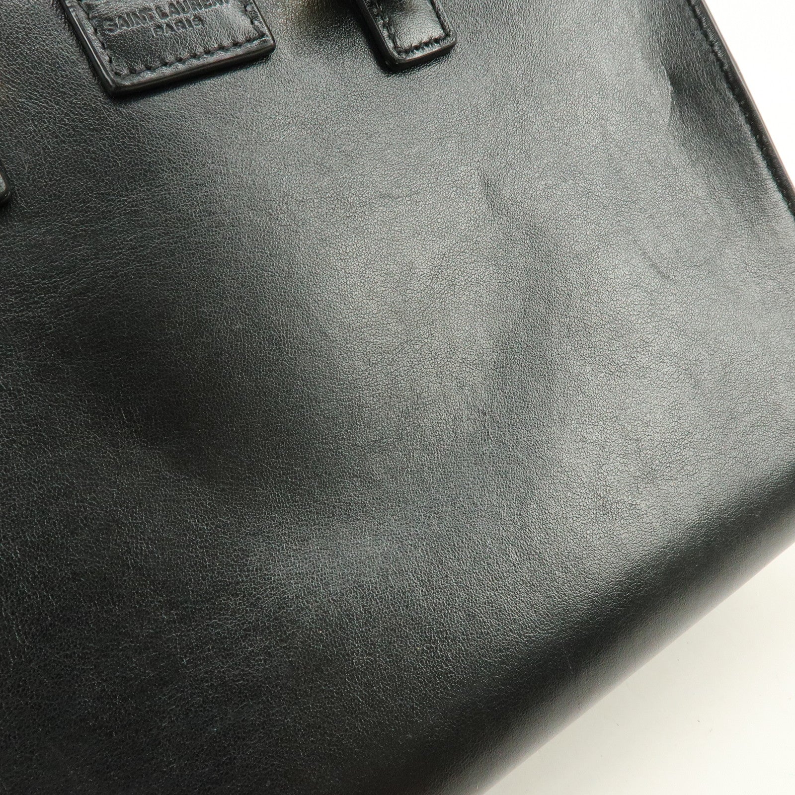 SAINT LAURENT PARIS Baby Cabas Cassandra Leather Hand Bag Black