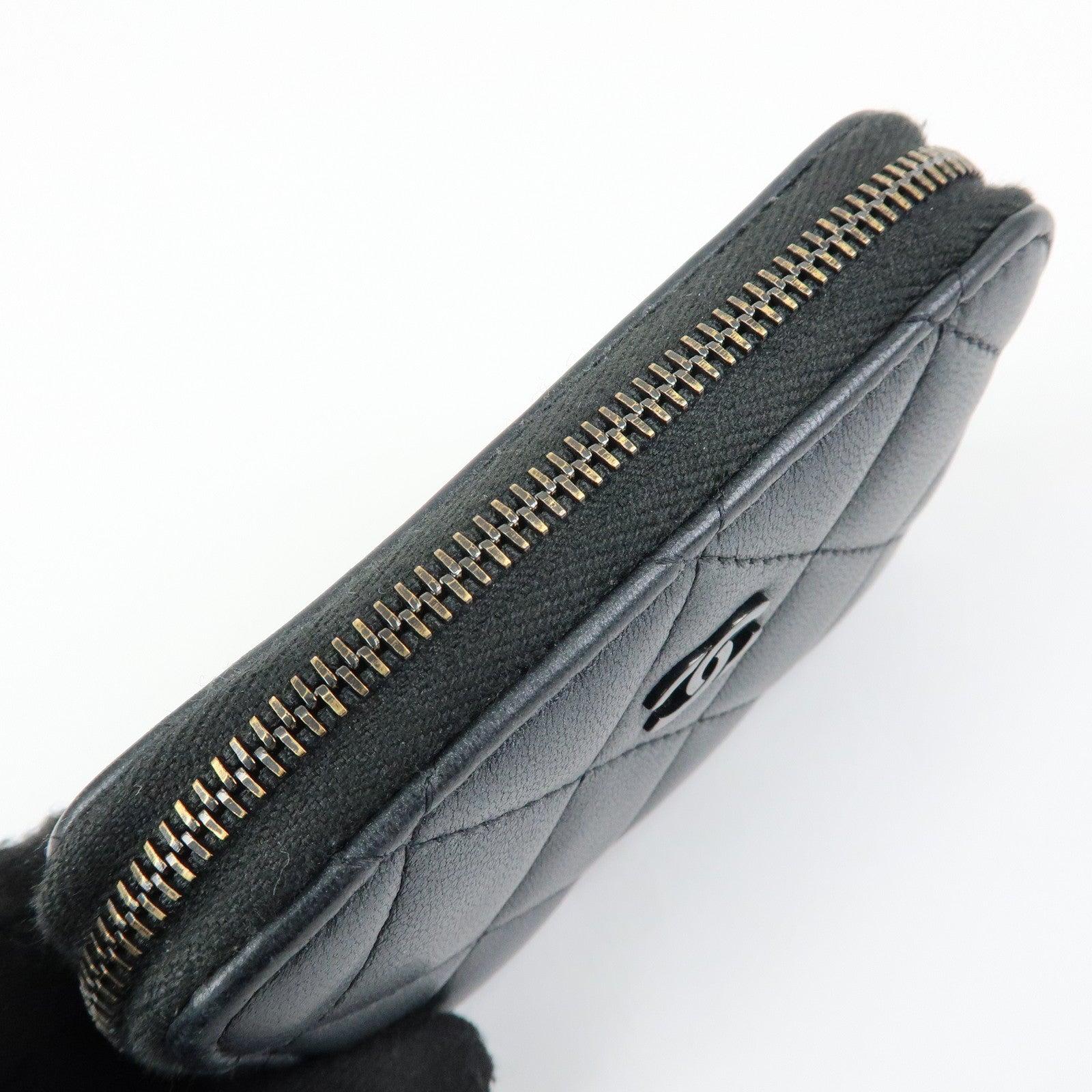 CHANEL COCO Logo Matelasse Lambskin Coin Case Card Case Black