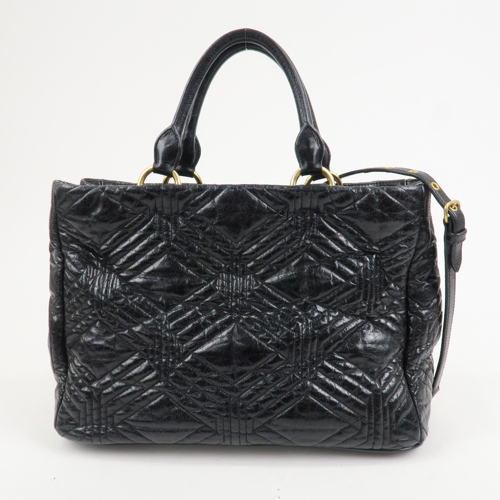 MIU MIU Leather 2Way Shoulder Bag Hand Bag Tote Bag Black