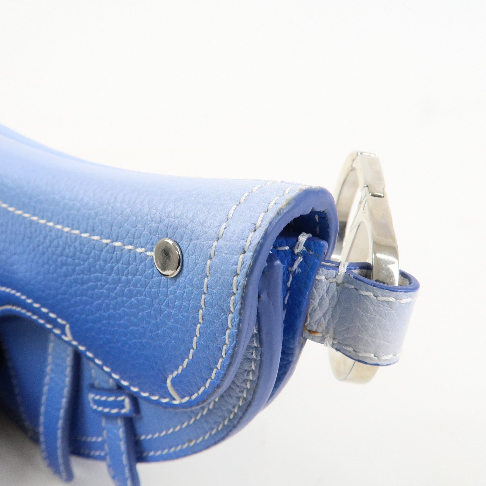 Christian Dior Leather Saddle Pouch Blue Charm 2ADKH127YMJ Used