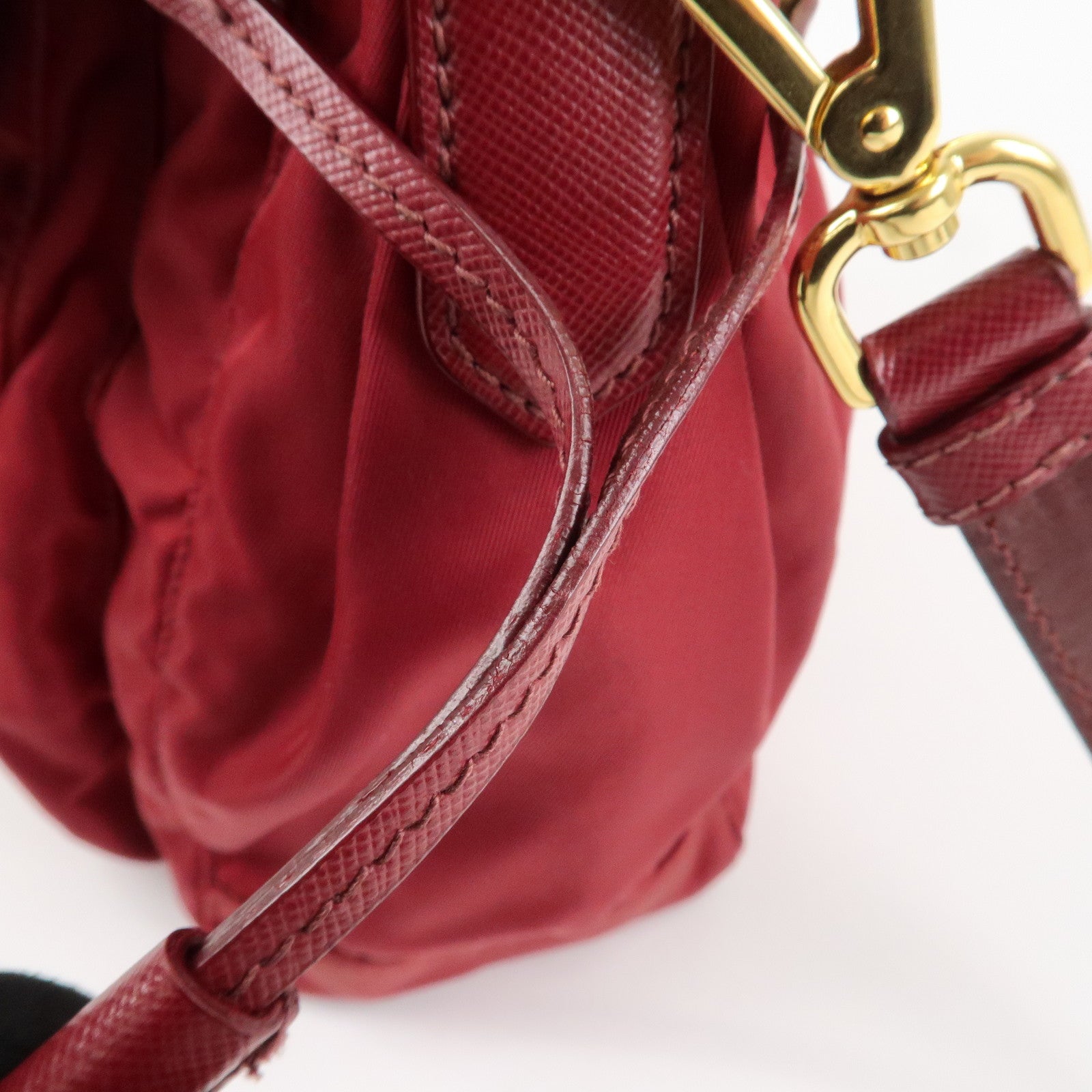 PRADA Logo Nylon Leather Shoulder Bag Crossbody Bag Bordeaux BT0692 Used