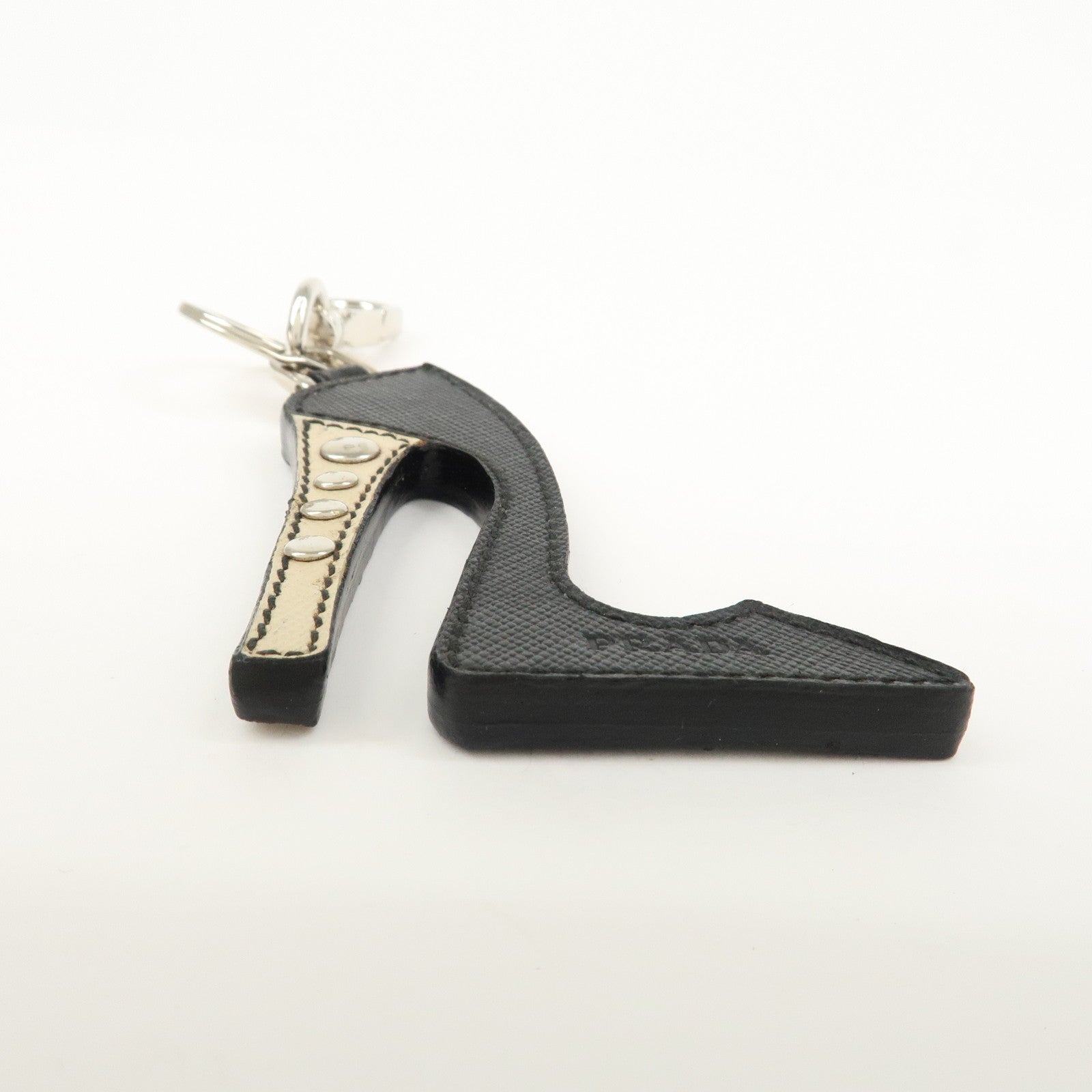 PRADA High Heel Motif Leather Bag Charm Key Chain Black 1AR295