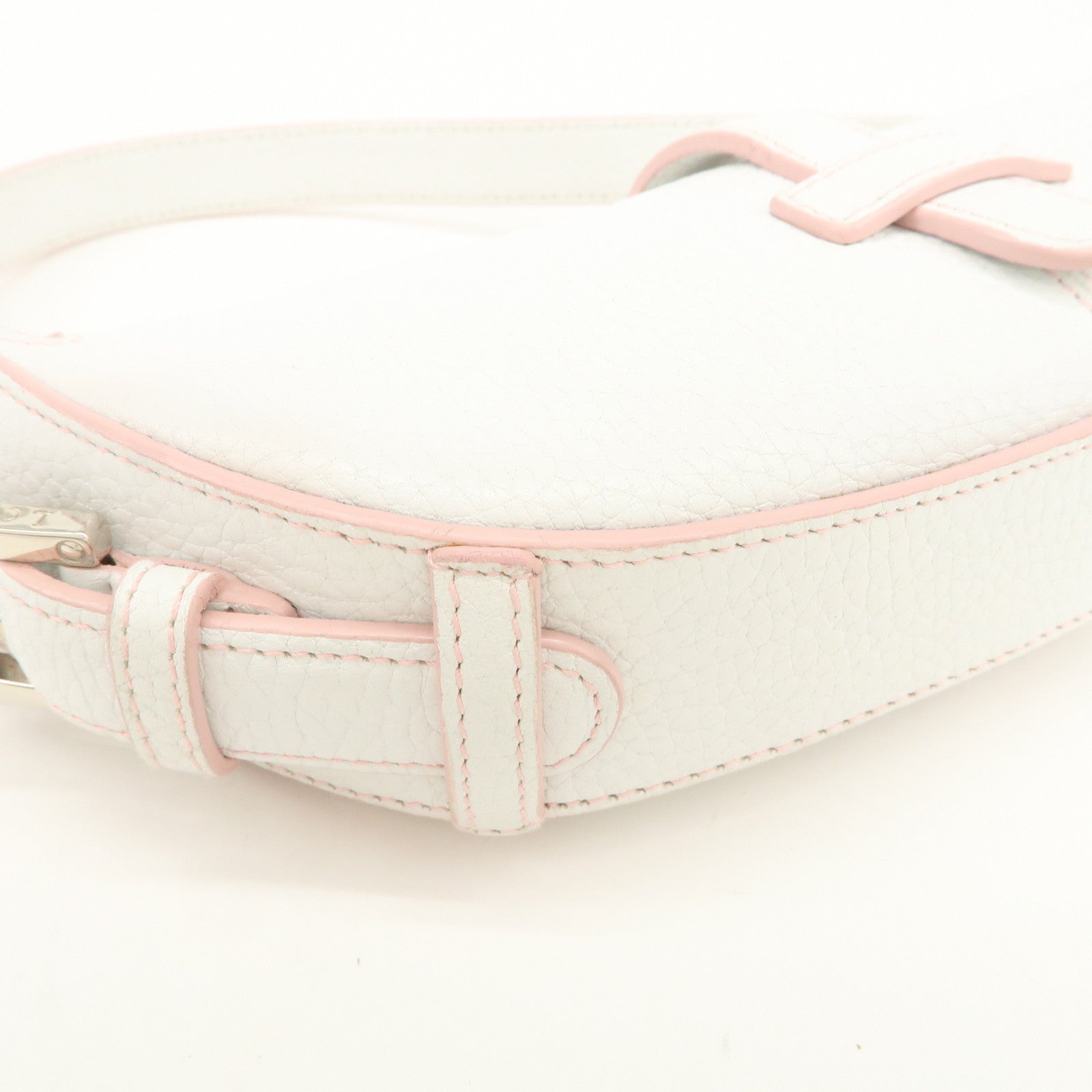 LOEWE Senda Leather Shoulder Bag Hand Bag Half Moon White