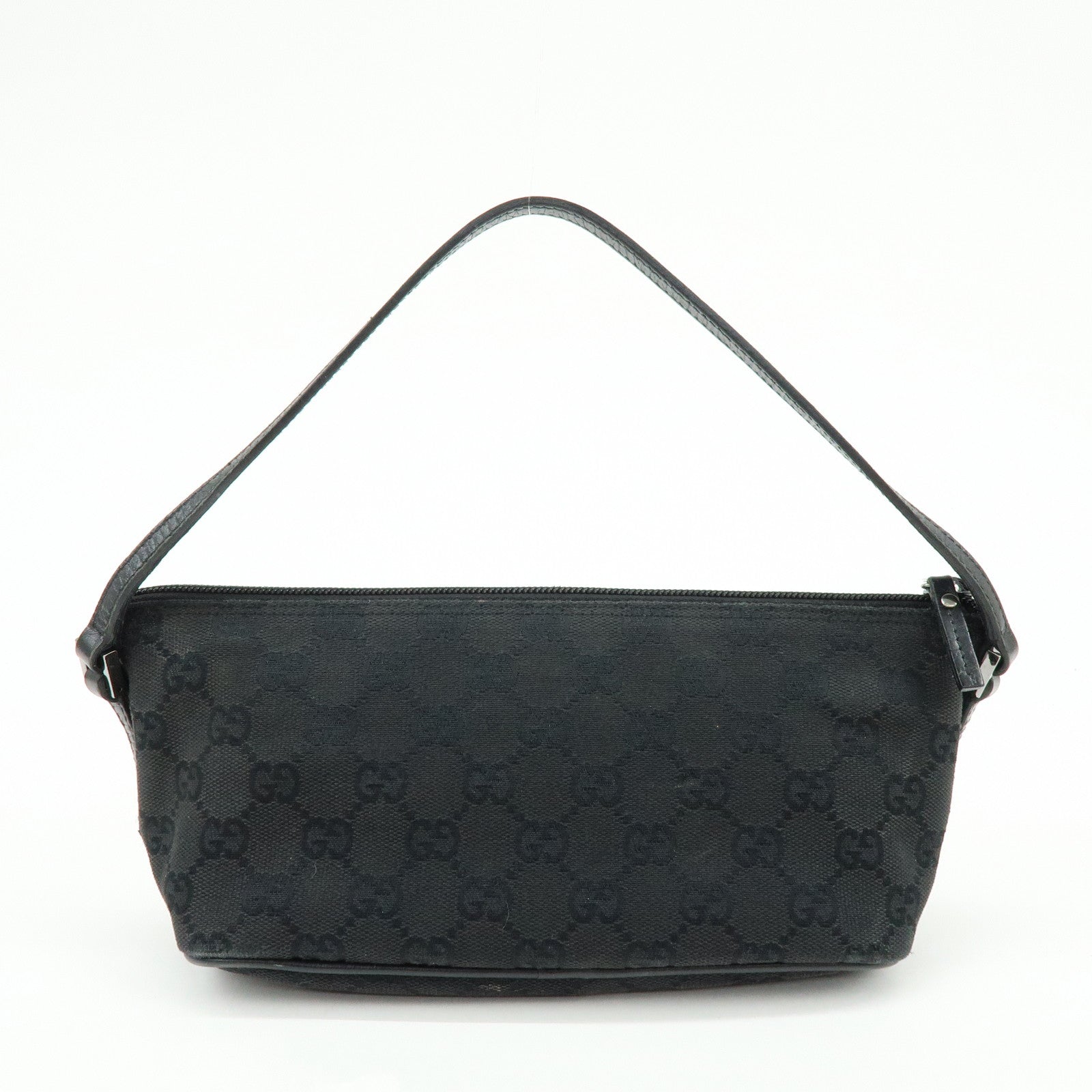 GUCCI Boat Bag GG Canvas Leather Hand Bag Pouch Black 07198