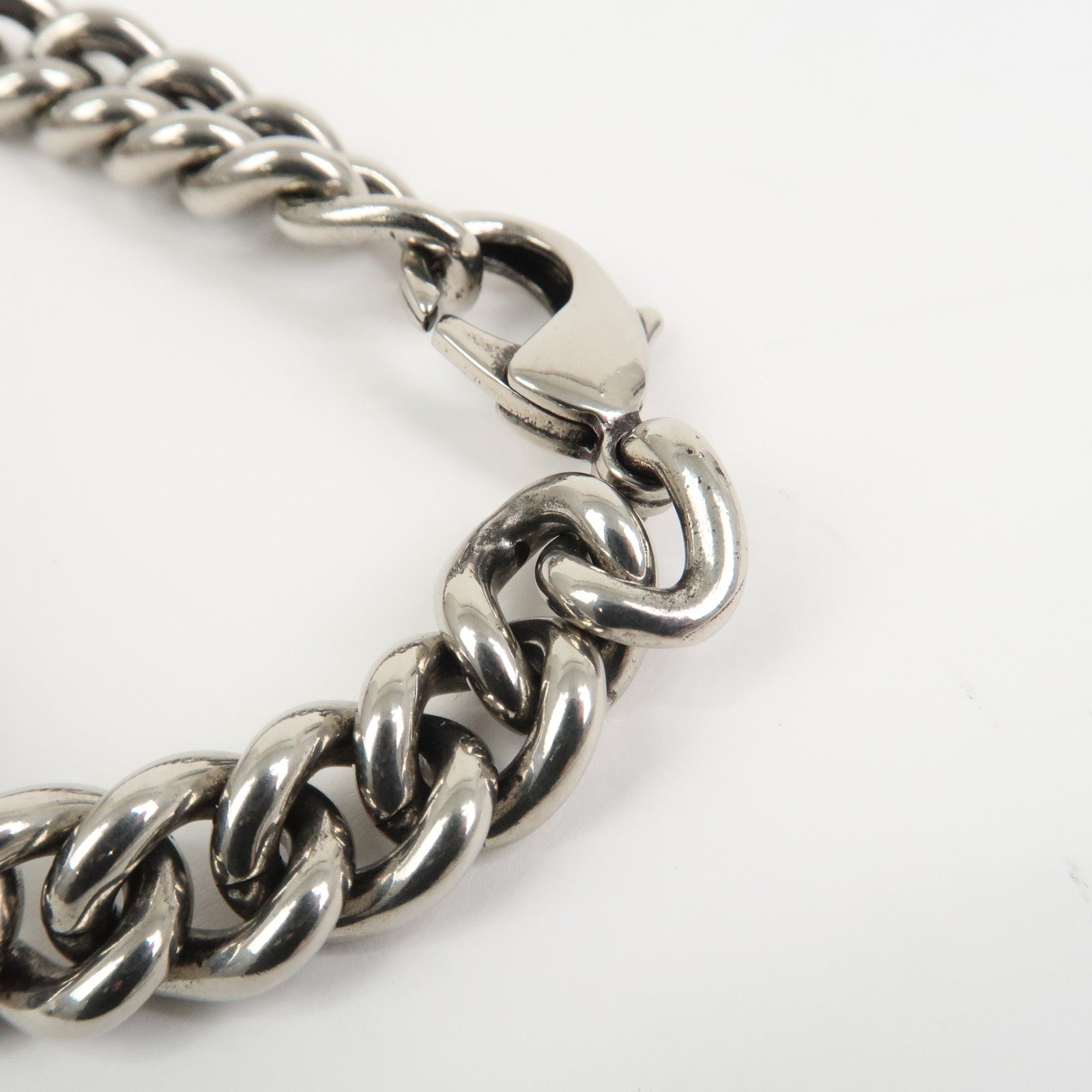 BALENCIAGA Logo Plate Metal Chain Bracelet Silver