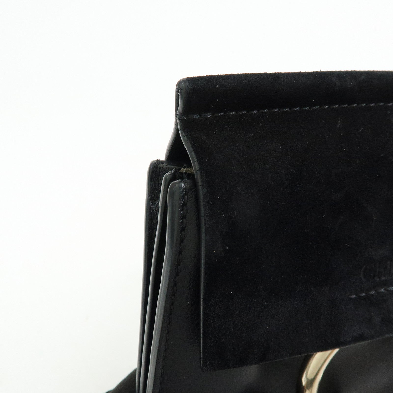 Chloe Faye Suede Leather Shoulder Bag Crossbody Bag Black Gold