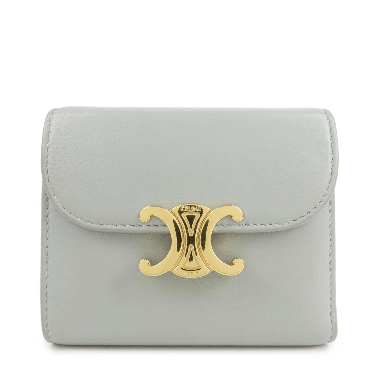CELINE Triomphe Leather Tri-fold Falap Wallet Light Blue