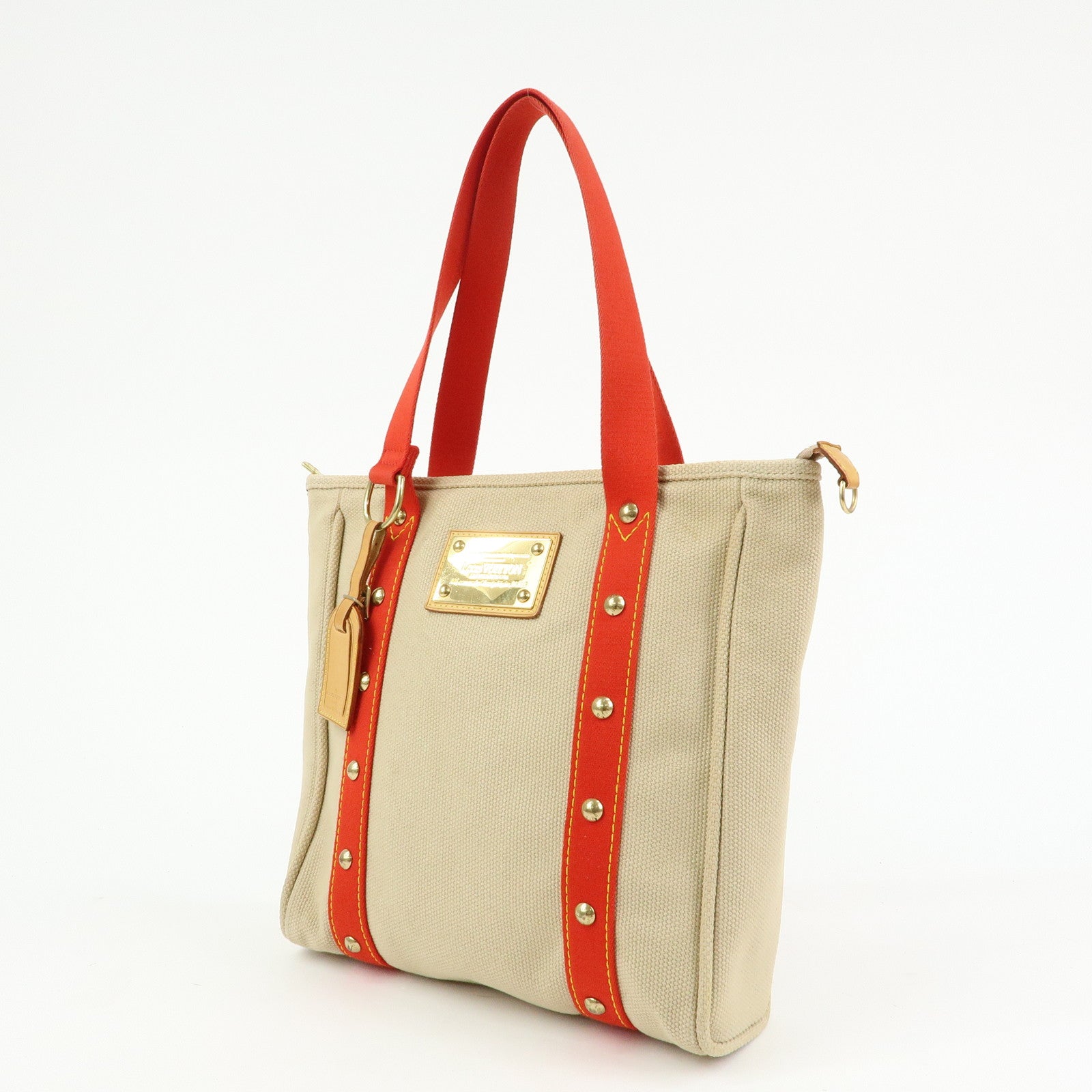 Louis Vuitton Antigua Cabas MM Canvas Leather Tote Bag Beige M40035
