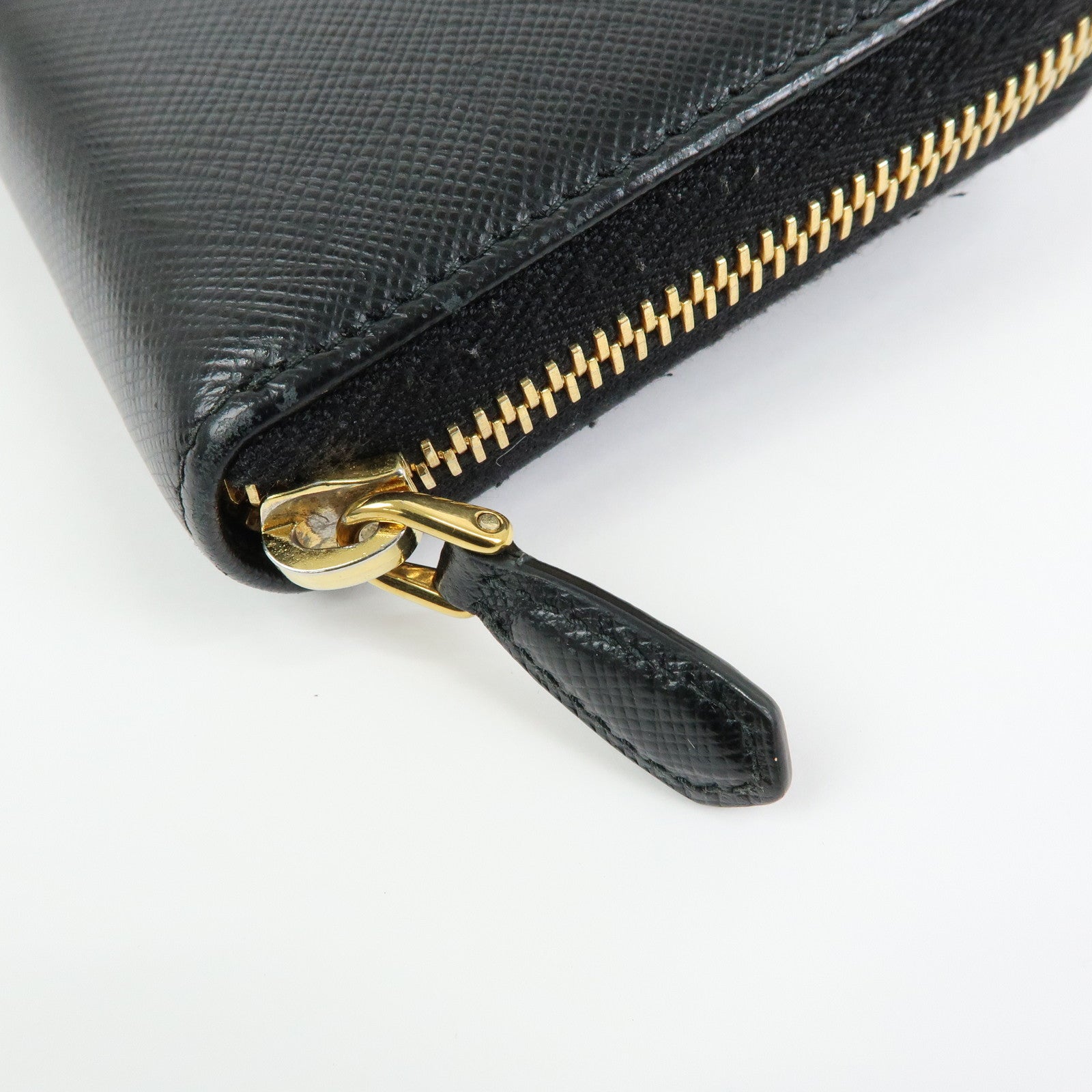 PRADA Logo Saffiano Leather Round Zippy Long Wallet Ribbon 1ML506