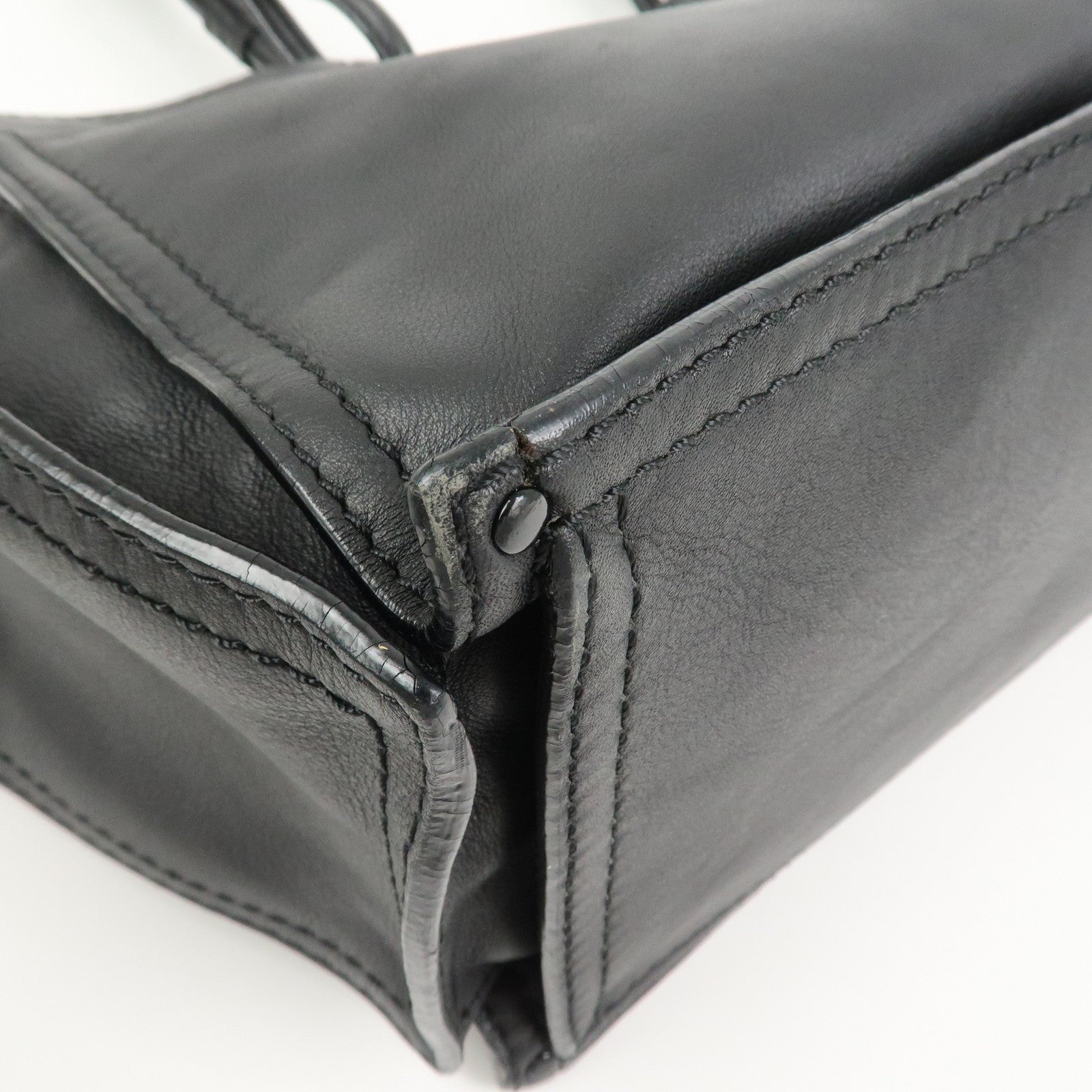 LOEWE Logo Leather Shopper Tote Bag Shoulder Bag Hand Bag Black