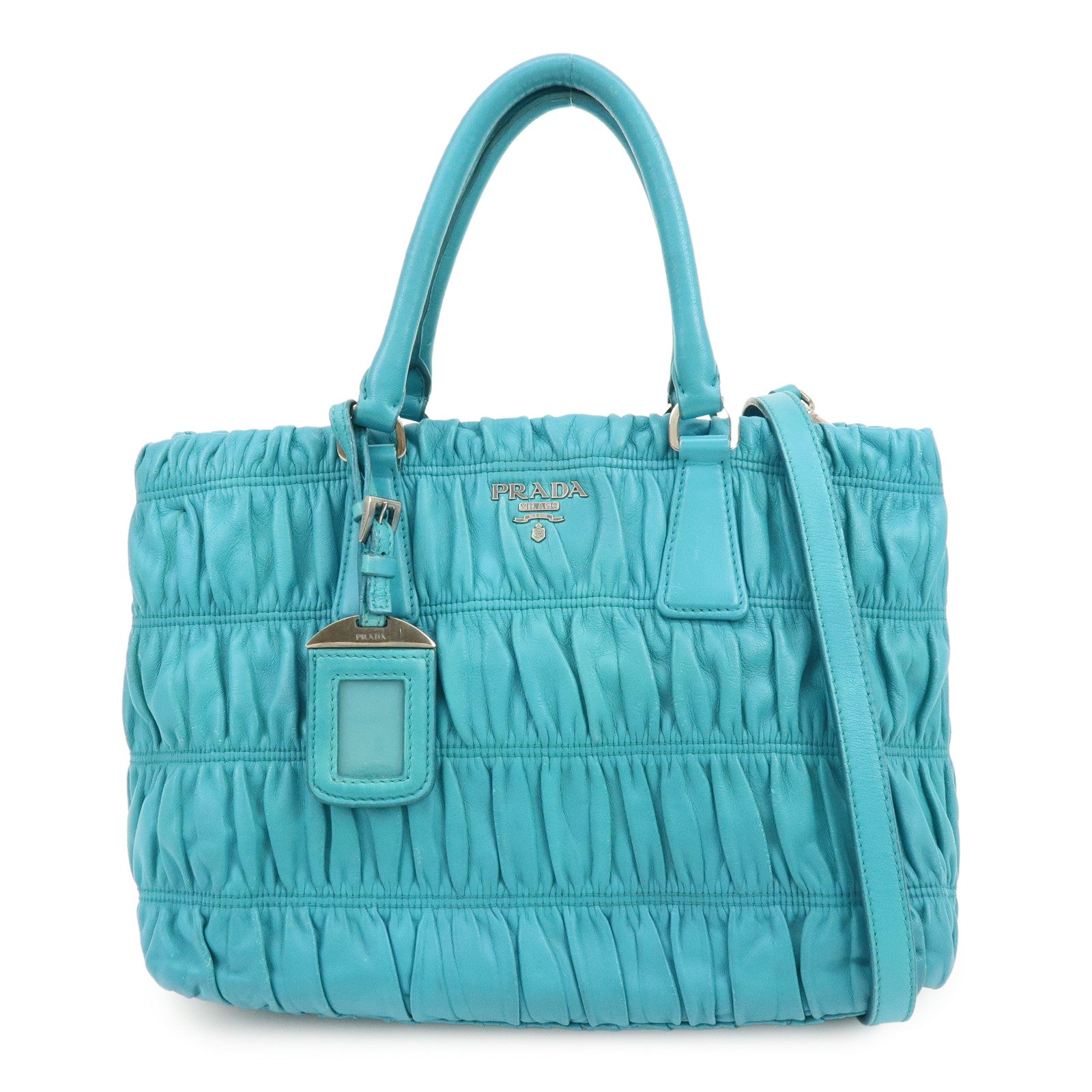 PRADA Leather 2Way Bag Hand Bag Shoulder Bag Turquoise Blue