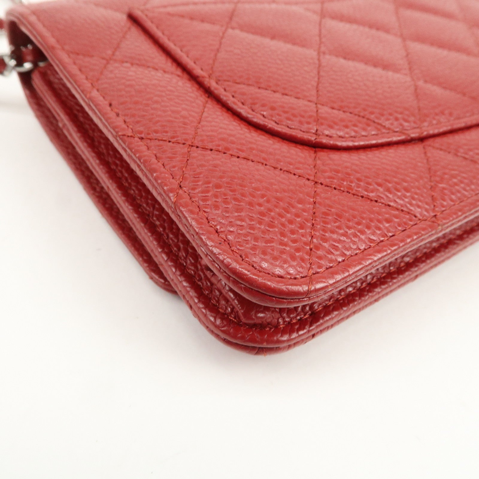 CHANEL Matelasse COCO Mark Caviarskin Chain Wallet Red A33814