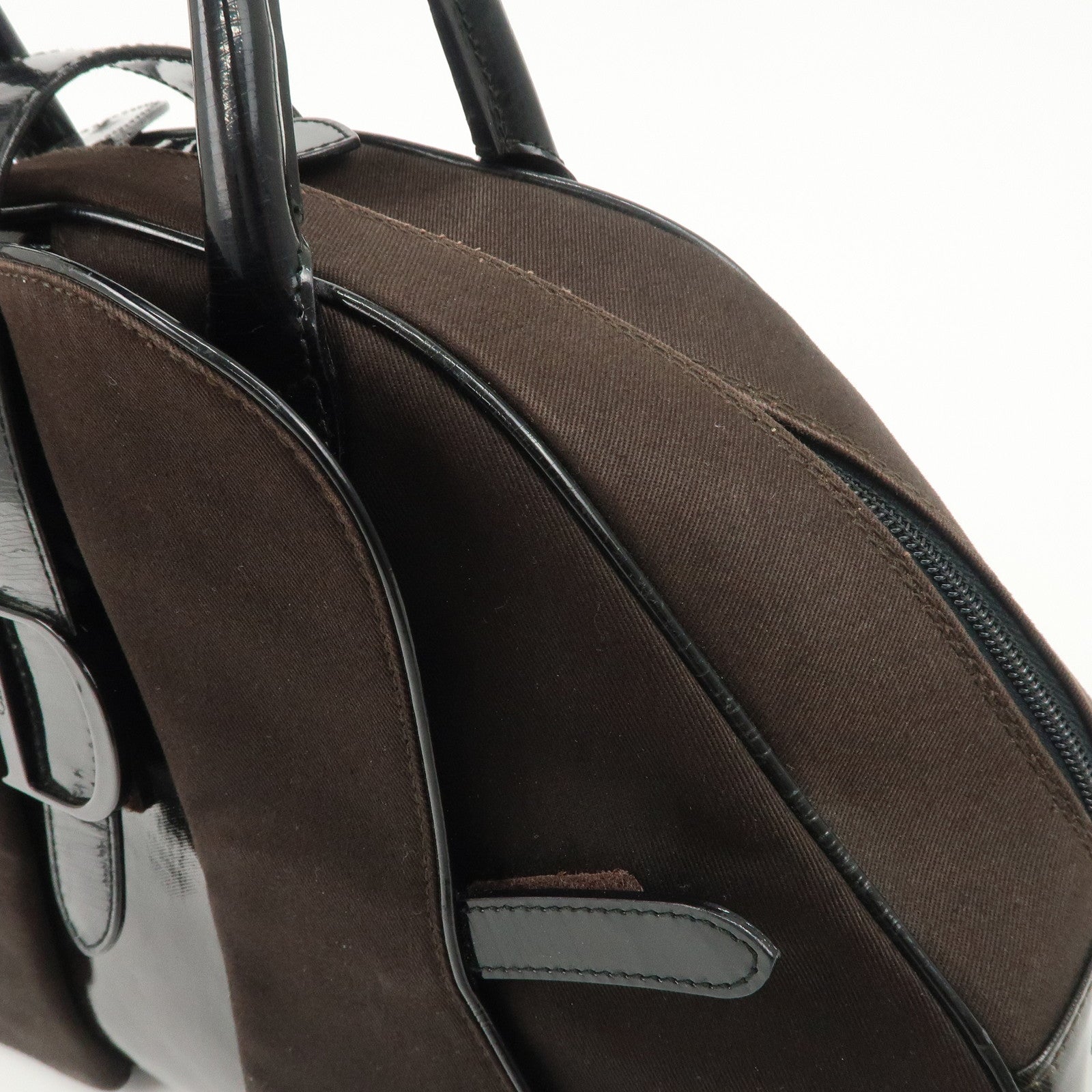 Christian Dior Double Saddle Canvas Patent Leather Hand Bag Used