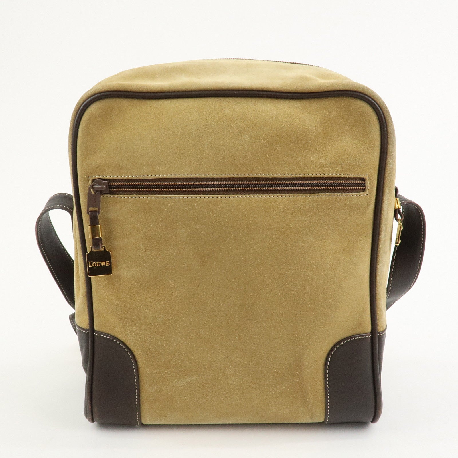 LOEWE Anagram Suede Leather Shoulder Bag Beige Brown