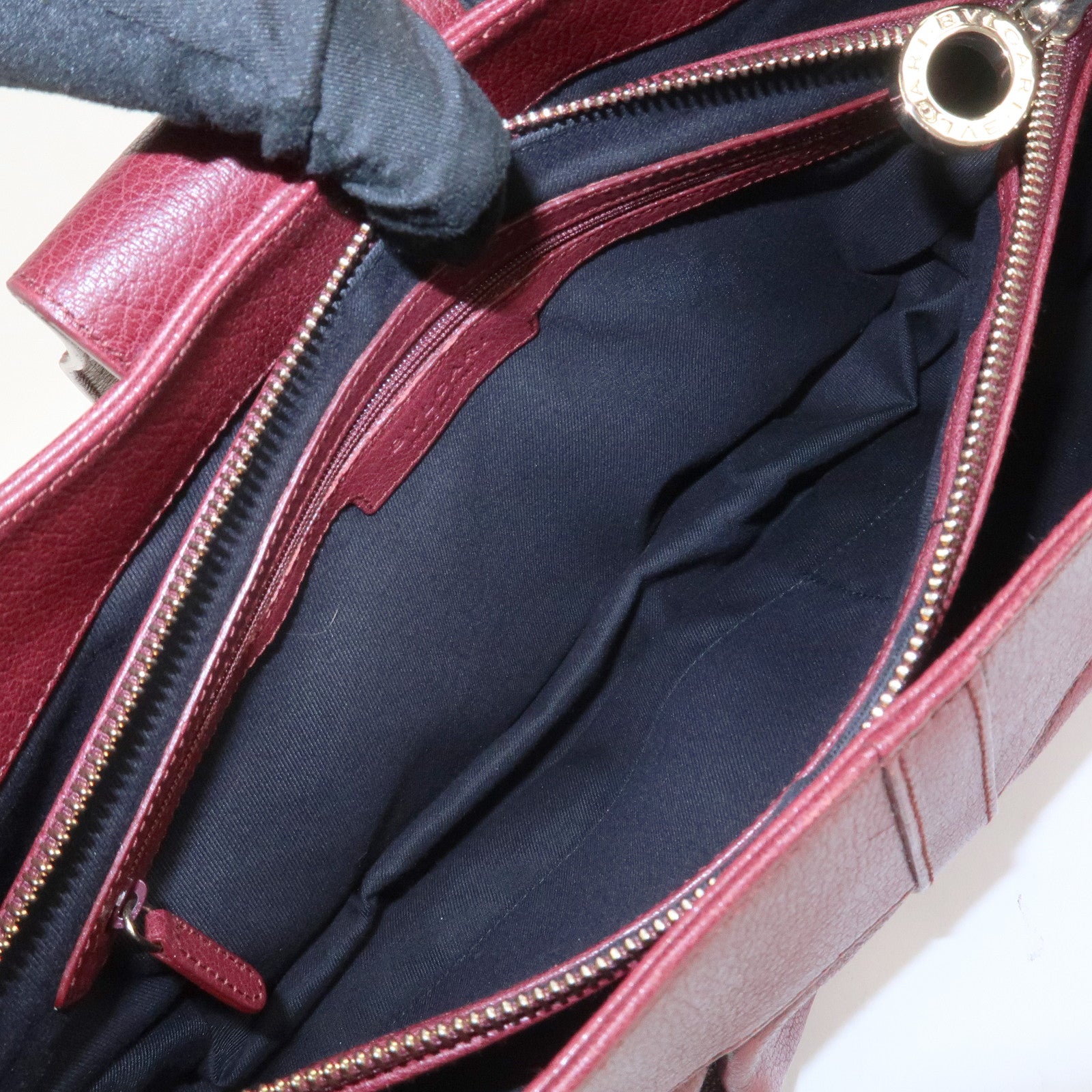 BVLGARI Chandra Leather Shoulder Bag Hand Bag Bordeaux