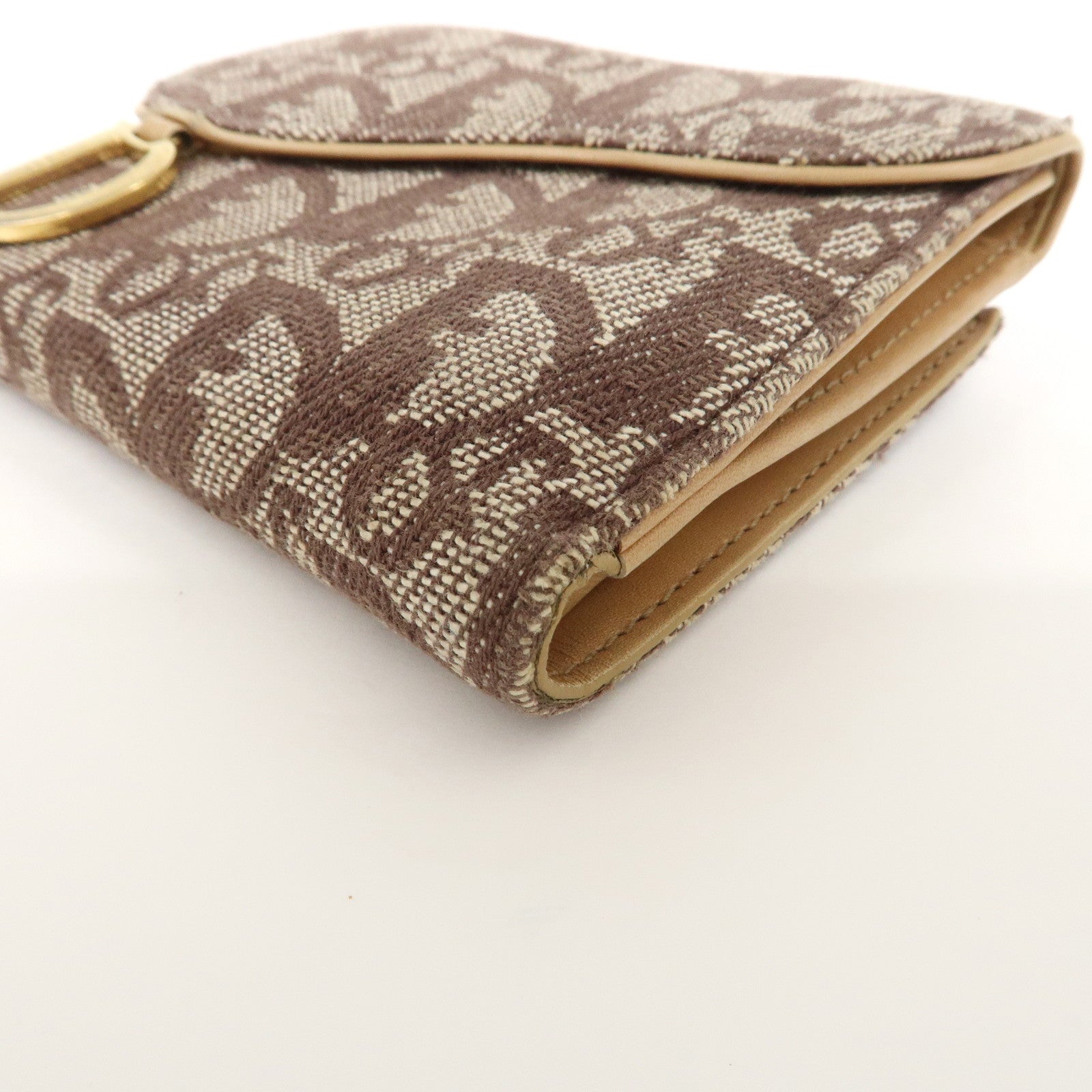 Christian Dior Trotter Canvas Leather Bi-fold Compact Wallet Brown