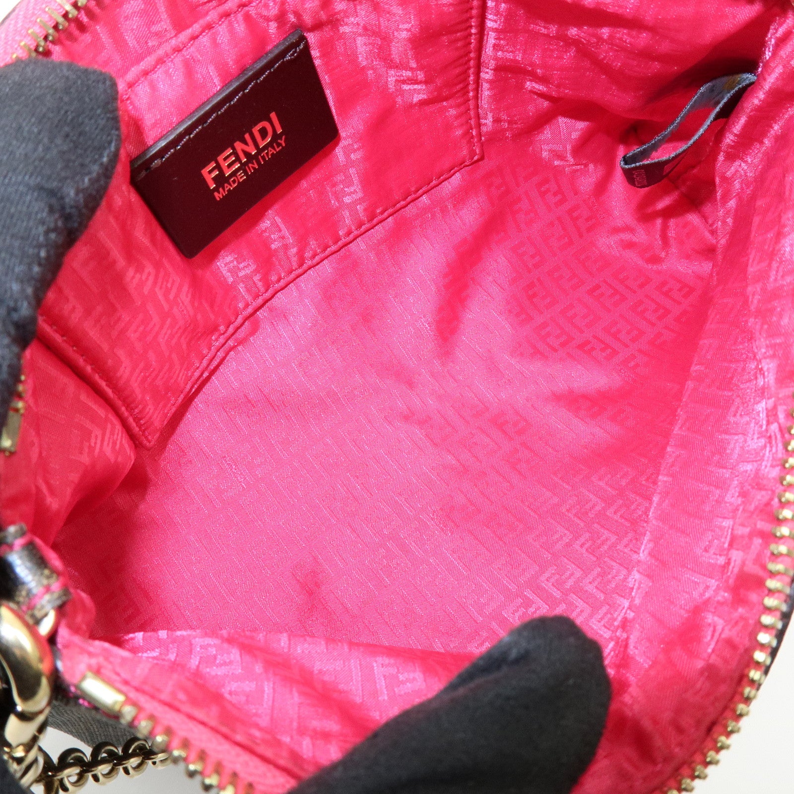FENDI Zucca Print PVC Chain Accessory Pouch Hand Bag Pink 8BR592