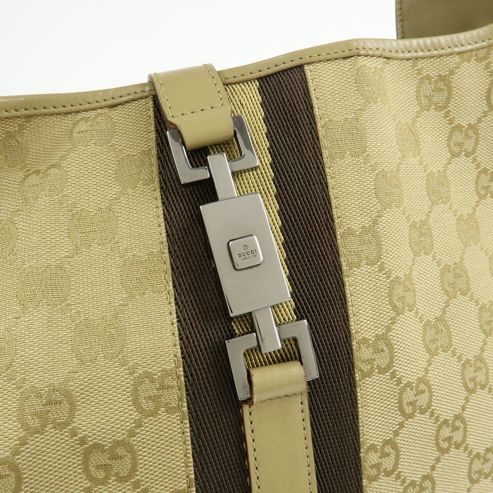 GUCCI Jackie Sherry GG Canvas Leather Shoulder Bag Khaki 00963