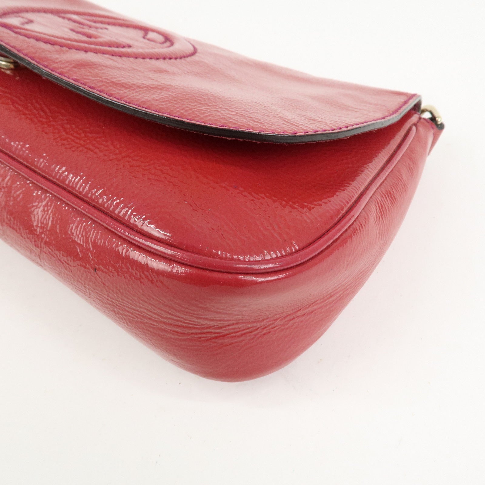 GUCCI SOHO Patent Leather Chain Shoulder Bag Red 336752