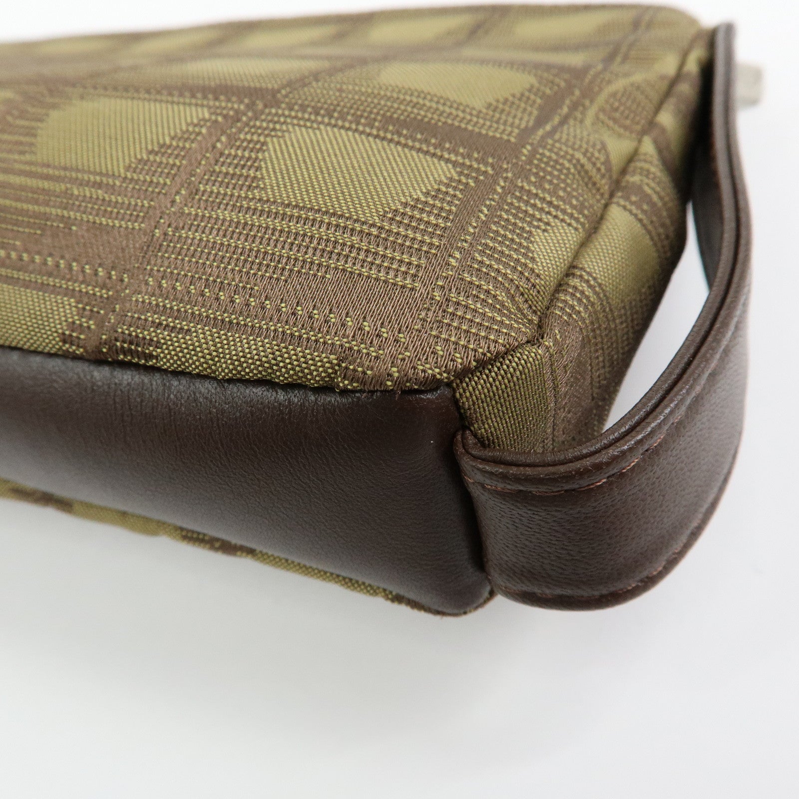 CHANEL New Travel Line Nylon Jacquard Leather Cosmetic Pouch Khaki