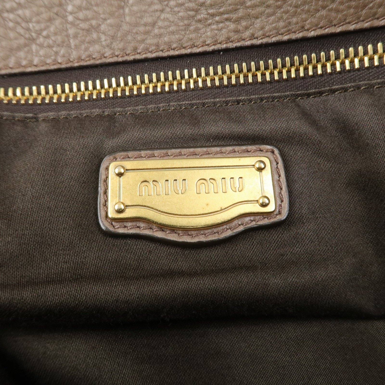 MIU MIU Logo Leather 2Way Bag Hand Bag Boston Bag Brown