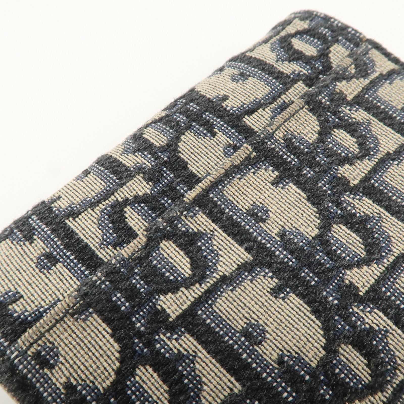 Christian Dior Oblique Canvas Leather Saddle Card Case Beige Navy Used