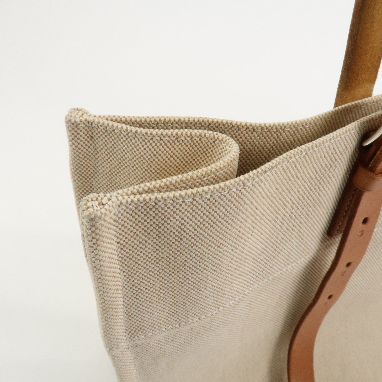 HERMES Etriviere Elan Toile H Leather Tote Bag Natural Brown